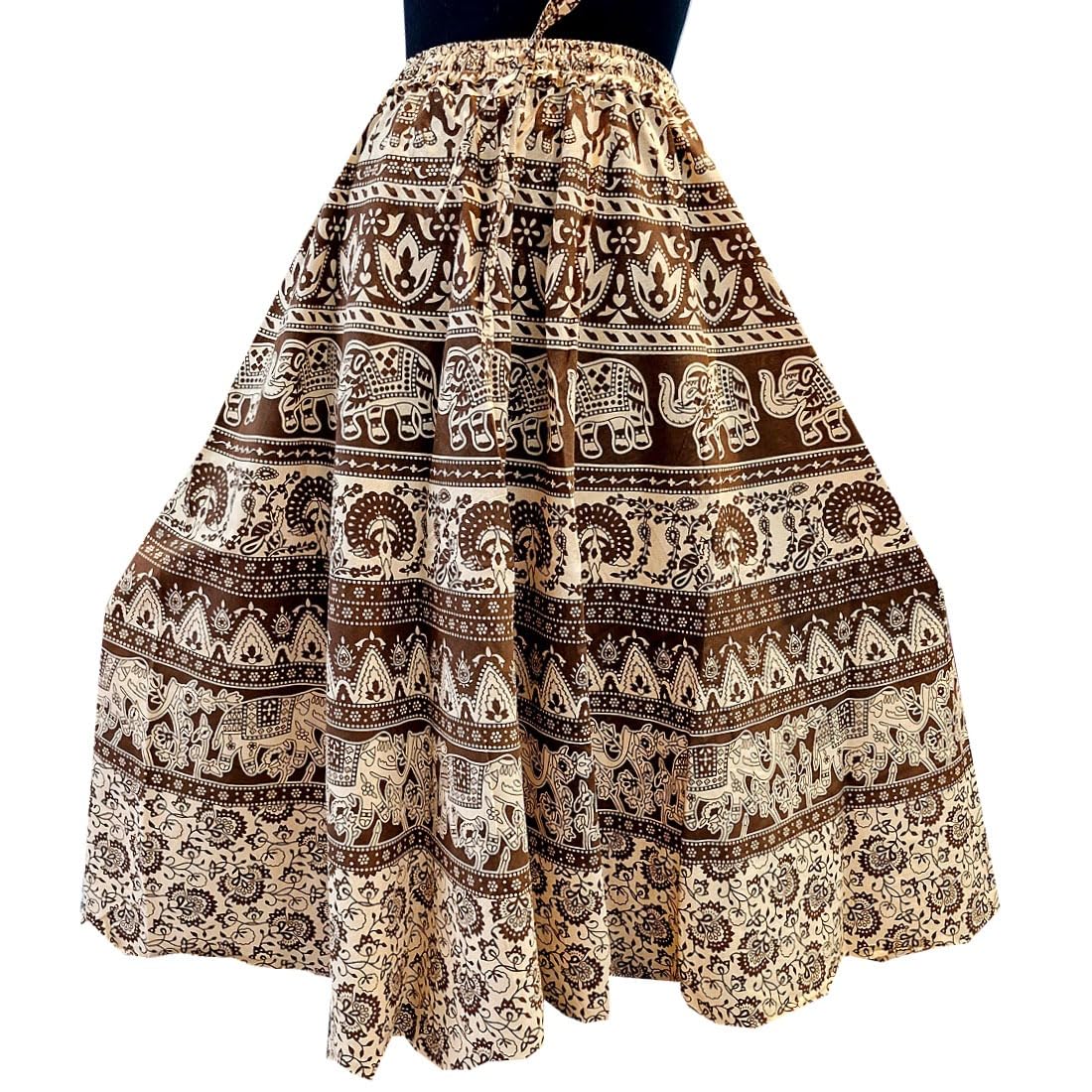 Vaatsaly Creations Women Printed Casual Wear Multicolor Cotton Elasticed Full Flared Skirt_Skirt 1