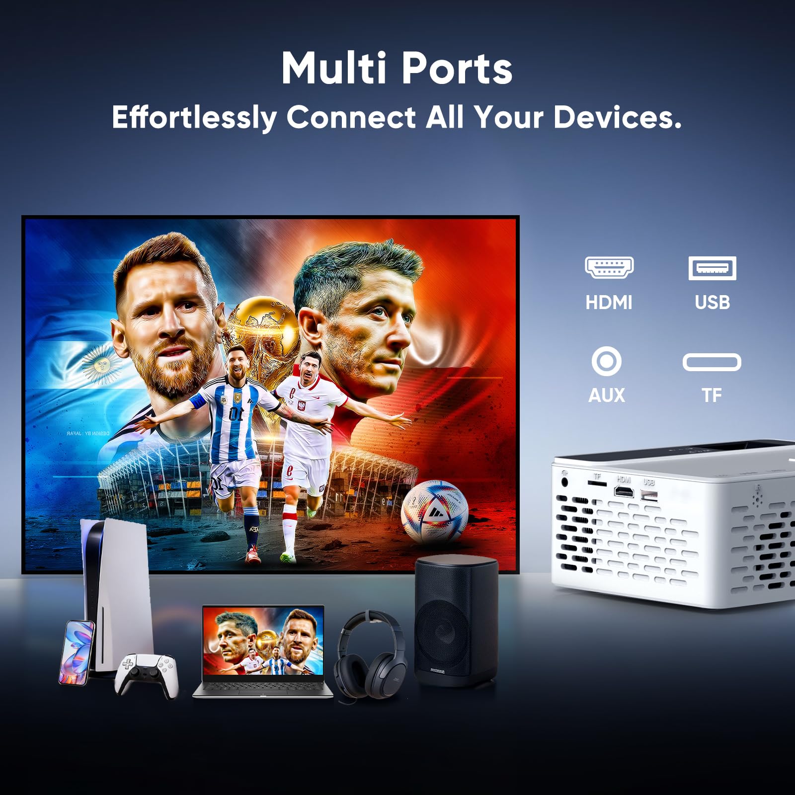 TMY Native 1080P Smart projector with WiFi and Bluetooth, Compatible with Netflix/Prime Video/YouTube, for Smartphone/TV Stick/HDMI/USB, indoor & outdoor use, Camping, Gaming - 5