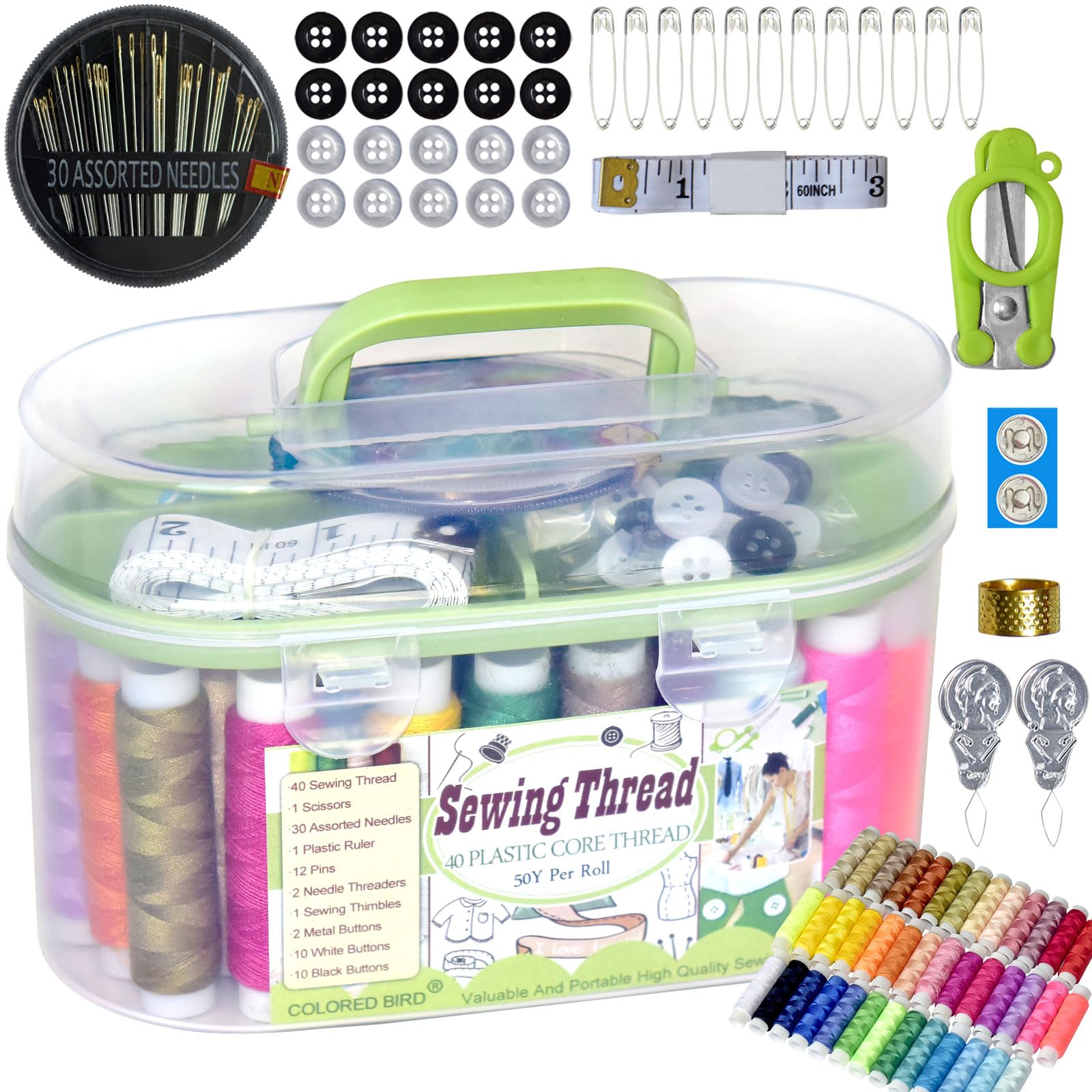 40 Spools of Sewing Thread,Gift Box Portable Basic Sewing Repair Kits (Green)