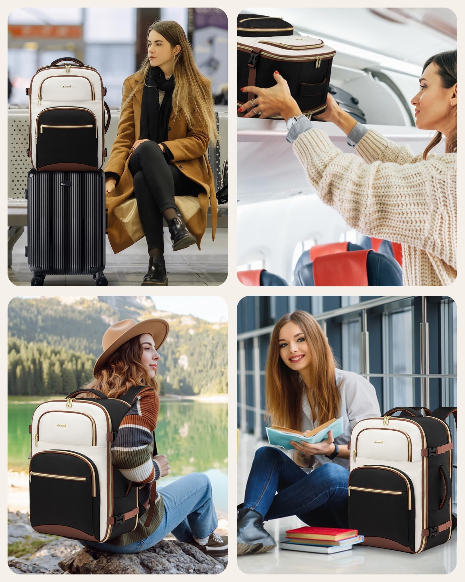 LOVEVOOK Sac a Dos Voyage 40L, Grand Sac à Dos Femme Cabine Avion Bagages Cabine Homme, Antivol Travel Backpack Portable 17 Pouces Imperméable, pour Voyages d'Affaires, Travail, Loisirs et École