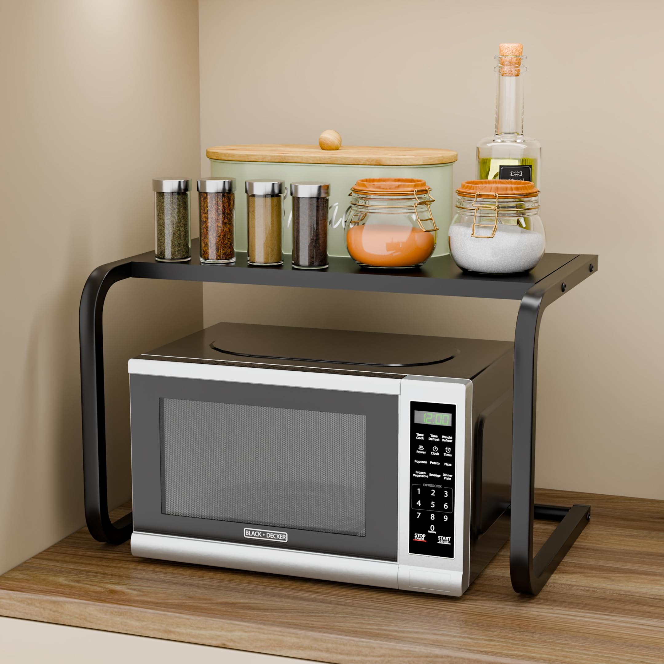 TEX-RO Platform Top Microwave Stand, Oven Stand for Kitchen Organizer, Utensils Stand for Kitchen, Shelf Dish Rack for Home & Kitchen appliances (Black, pack of 1)-image-31