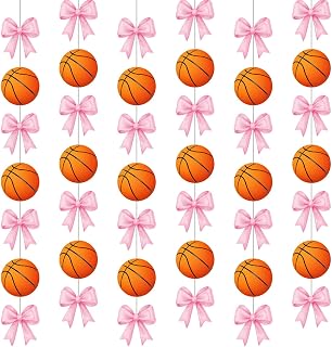 Pajean 8 Packs Basketball or Bows Party Decorations Gender Reveal Paper Banner Sports Baby Shower Hanging Garland for Boy Girl Basketball and Bows Theme Baby Shower Party Supplies Decoration(Style 3)