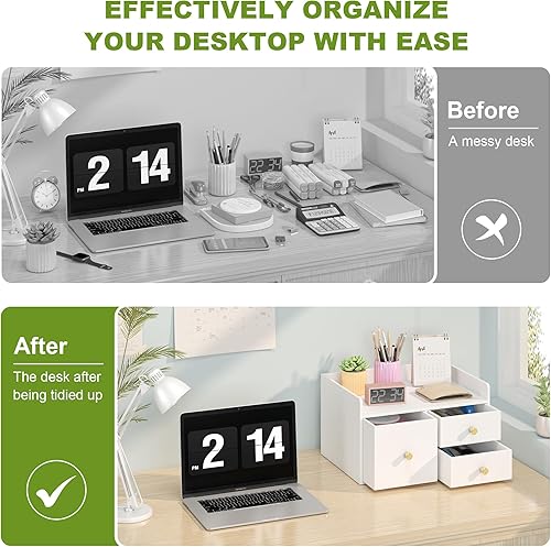 Miniatura 6 de Organizador de escritorio de bambú con cajones, cajones de almacenamiento de escritorio de madera para facturas, suministros de oficina, utensilios