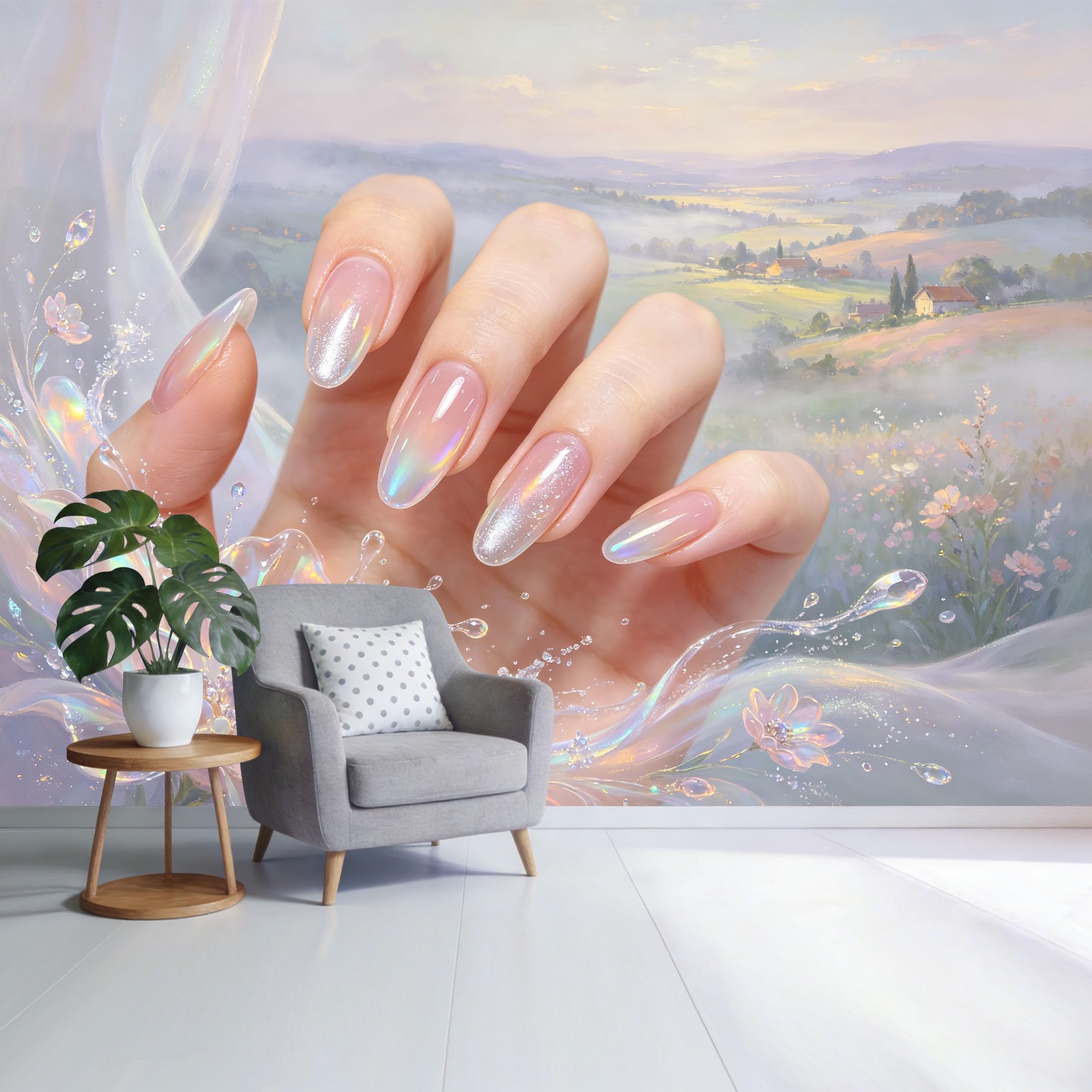 Custom Size Wall Mural Iridescent Floral Petal Fantasy Hand Pastel Landscape Watercolor SelfAdhesive Wall Fabric Removable Wallpaper for Home Office Decor