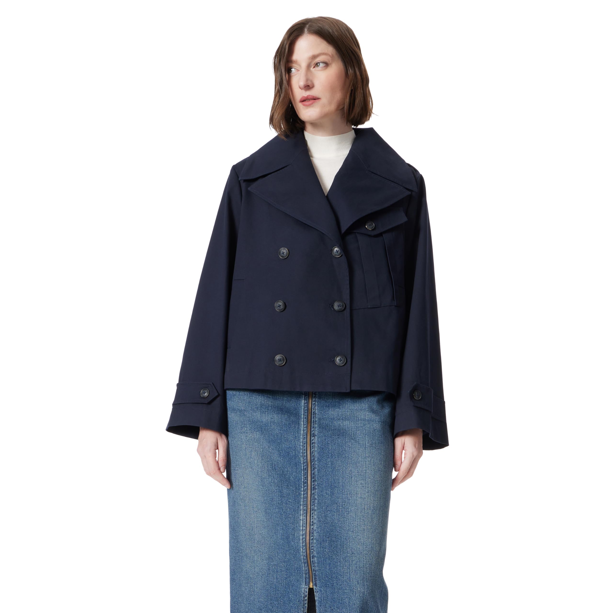 DEE OCLEPPO Womens Hallie Cropped Trench Coat Standard