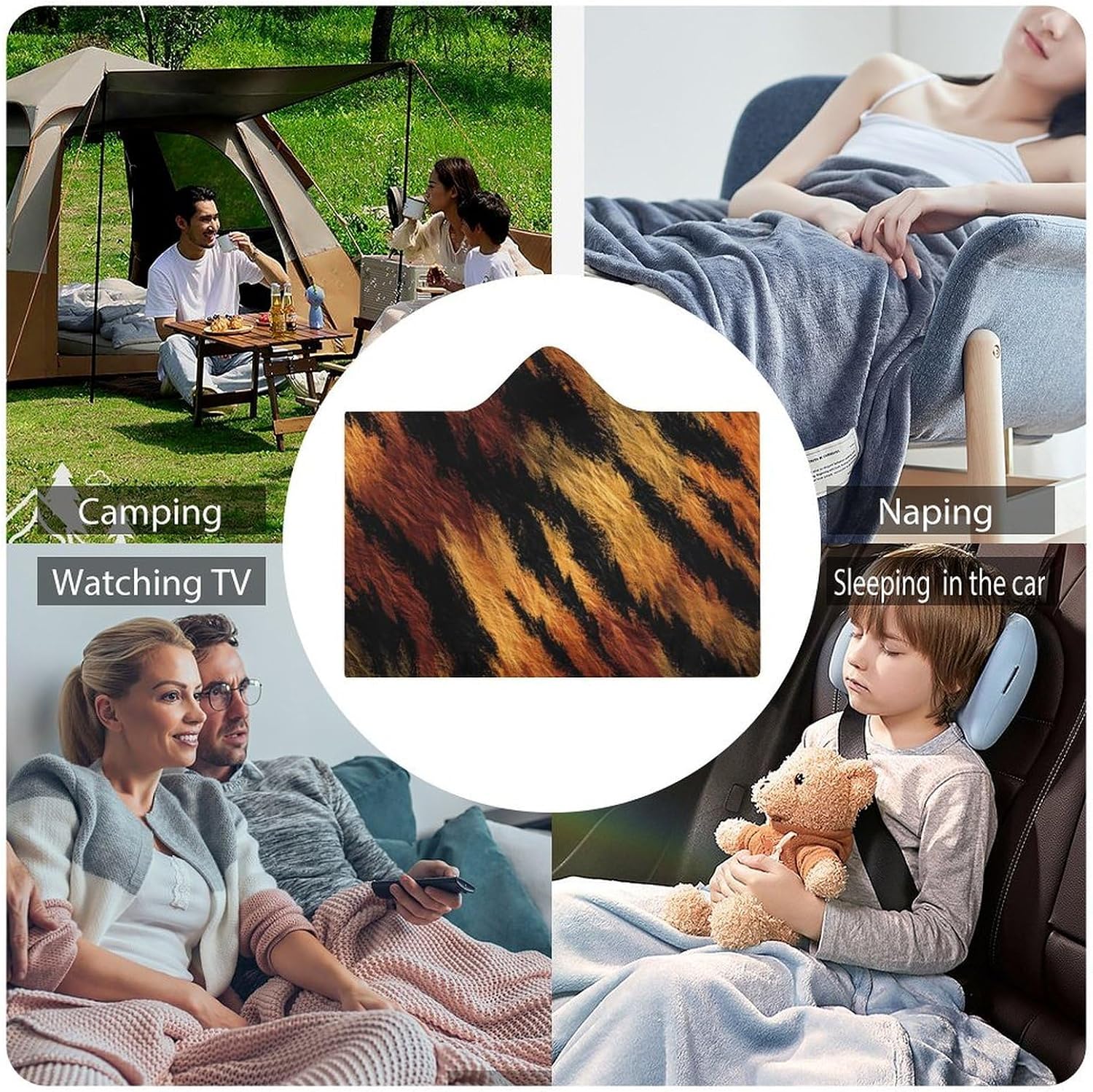 Tiger Pattern Wearable Blanket Oversized Throw Cape | Cozy Hooded Blanket Gifts for Women Men