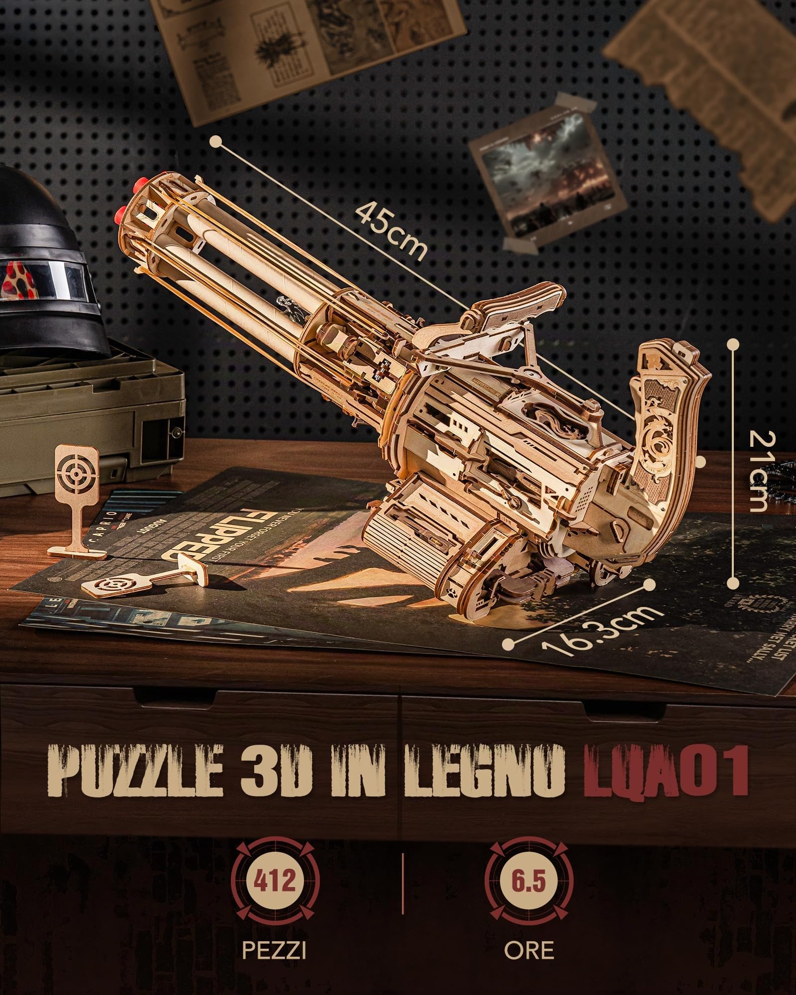 ROKR Puzzle 3D in Legno Modellismo da Costruire per Adulti, Kit di Modelli con Elastici, Regalo per Adolescenti, Modello a barile rotante 412 Parti, LQA01