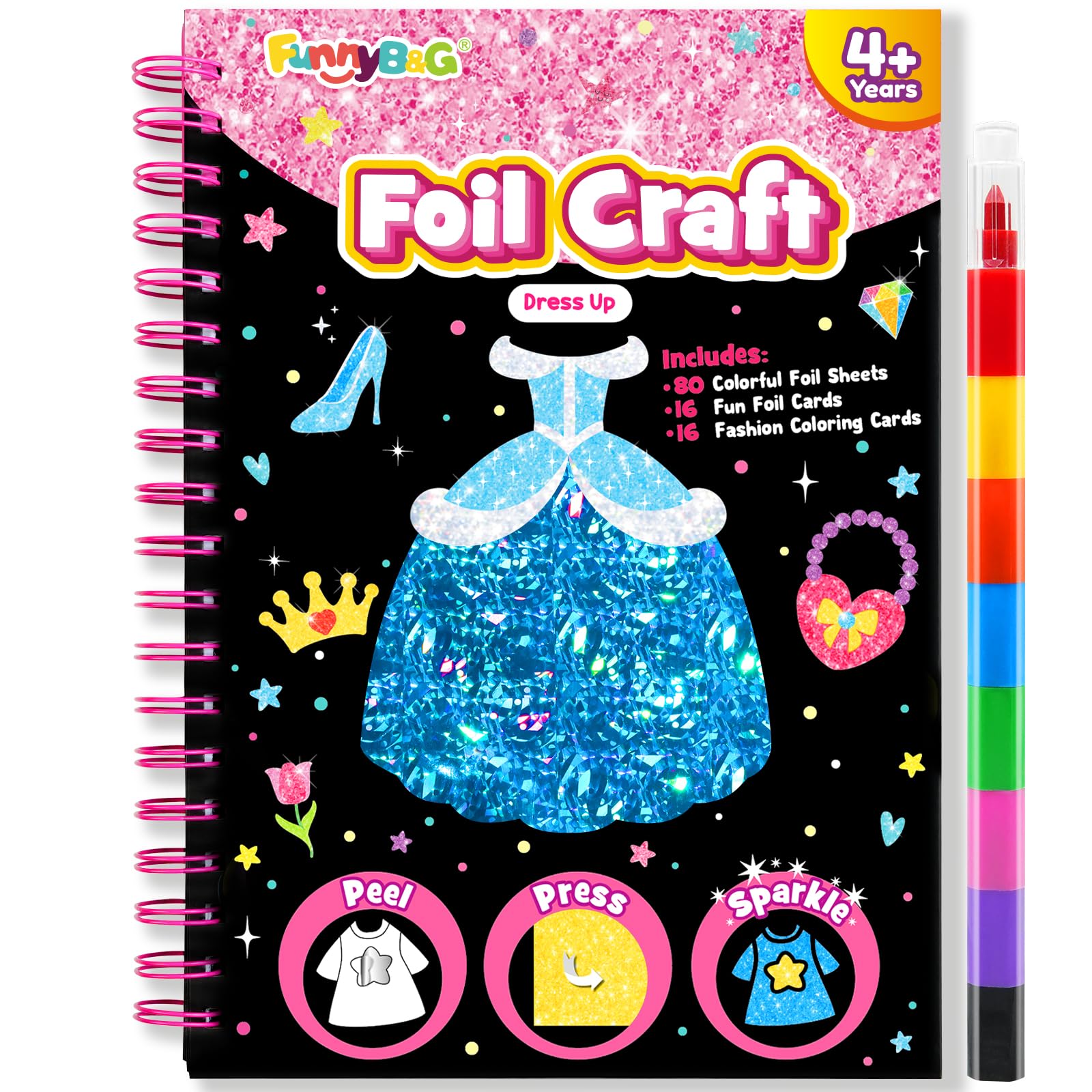 FUNNYB&GFoil Art Craft Activity for Kids - Gift for Girls Crafts for Kids Fun Art Supplies DIY Creative Travel Toy, Birthday Gift Party Favor Toys for Girls Boys 4 5 6 7 8 9 Years Old (Dress Up)
