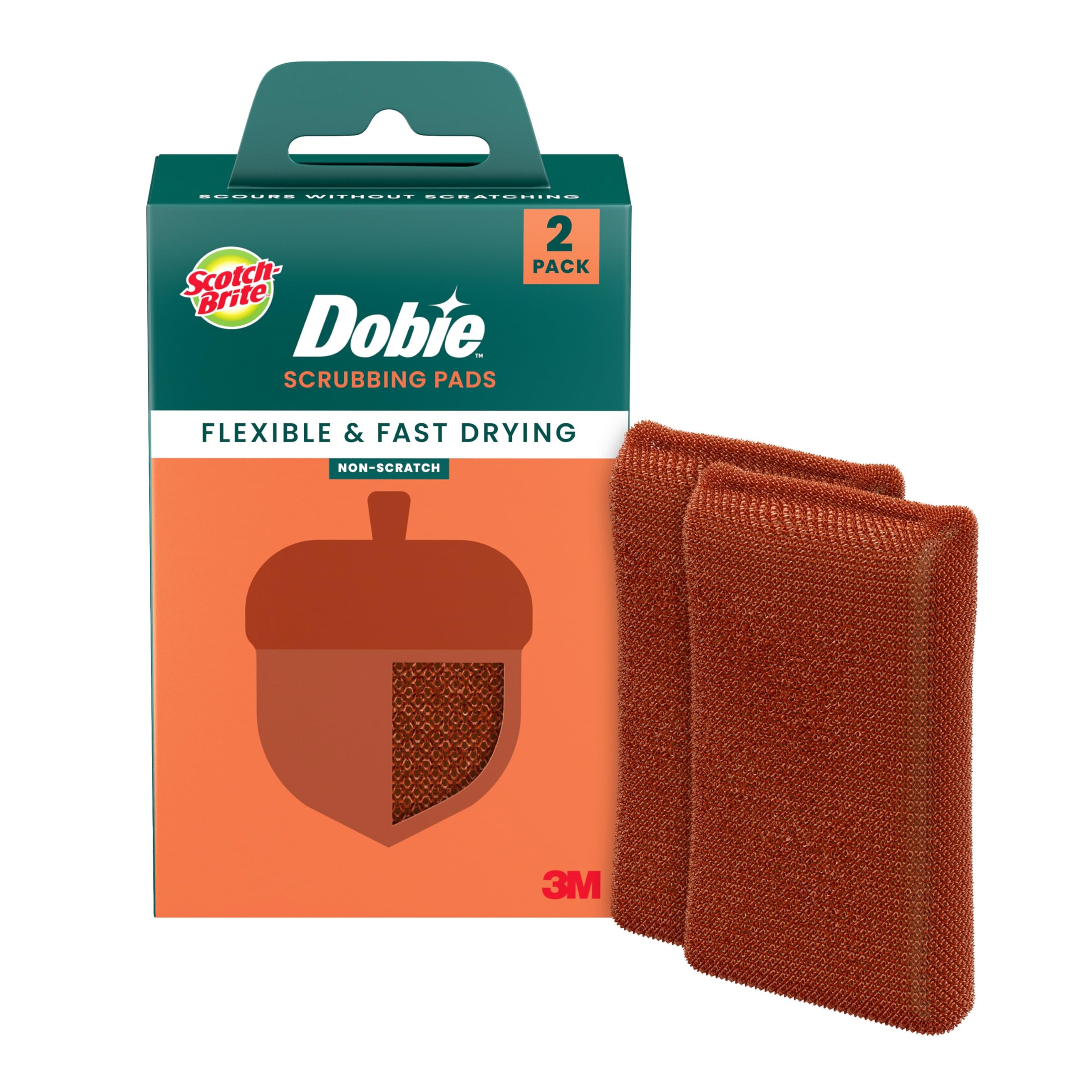Scotch-Brite Harvest Dobie Scrubbing Pads, Non-Scratch Kitchen Sponge for Cleaning Dishes, Appliances, and Bathrooms, Copper Acorn Dish Sponge that Dries Fast, 2-Pack