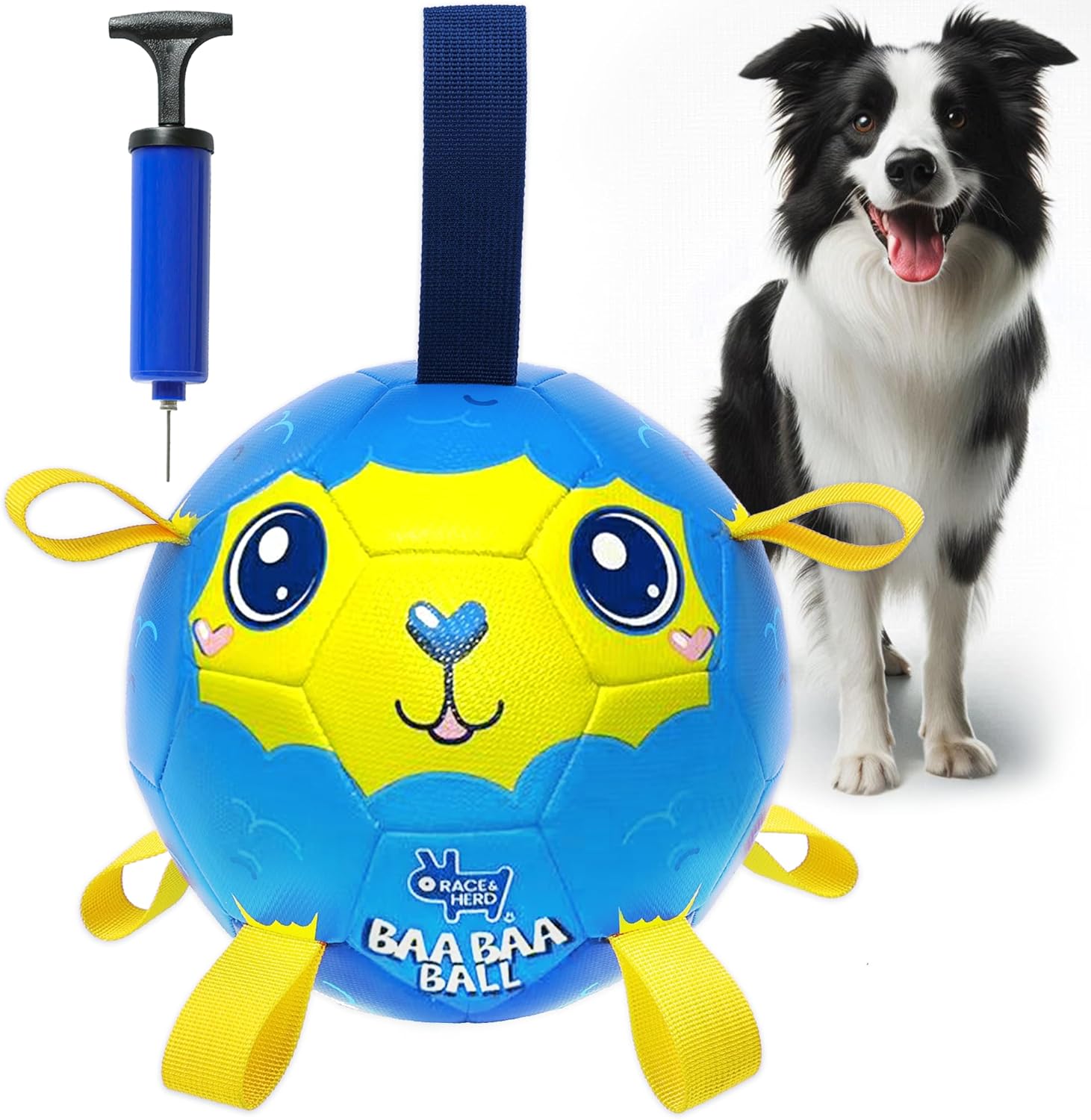 Race&Herd 6″ Dog Soccer Ball with Straps – Indestructible Outdoor Toy for Dogs for Training & Play, Durable Soccer Ball for Dogs, Toy for Active Pets (Baby Sheep) Race&Herd 6″ Dog Soccer Ball with Straps – Indestructible Outdoor Toy for Dogs for Training & Play, Durable Soccer Ball for Dogs, Toy for Active Pets (Baby Sheep)