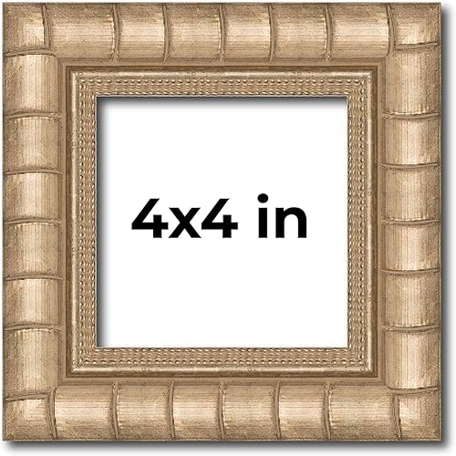 Marco plateado de 4 x 4 pulgadas de ancho de 1.5 pulgadas | Profundidad del marco interior de 0.5 pulgadas | Marco de fotos de bambú Beechey