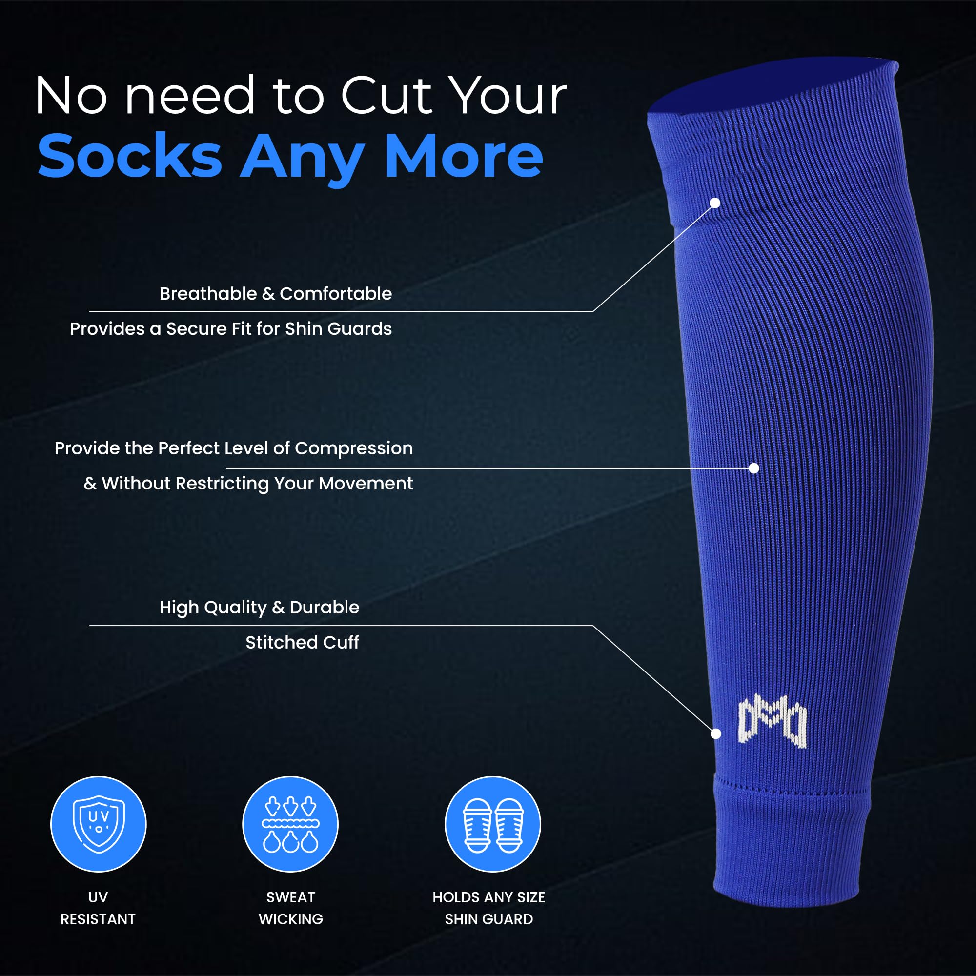 MediCaptain Calcetines de fútbol precortados, compañero para calcetines de agarre de fútbol, sostiene de forma segura espinilleras, calentador de piernas de compresión