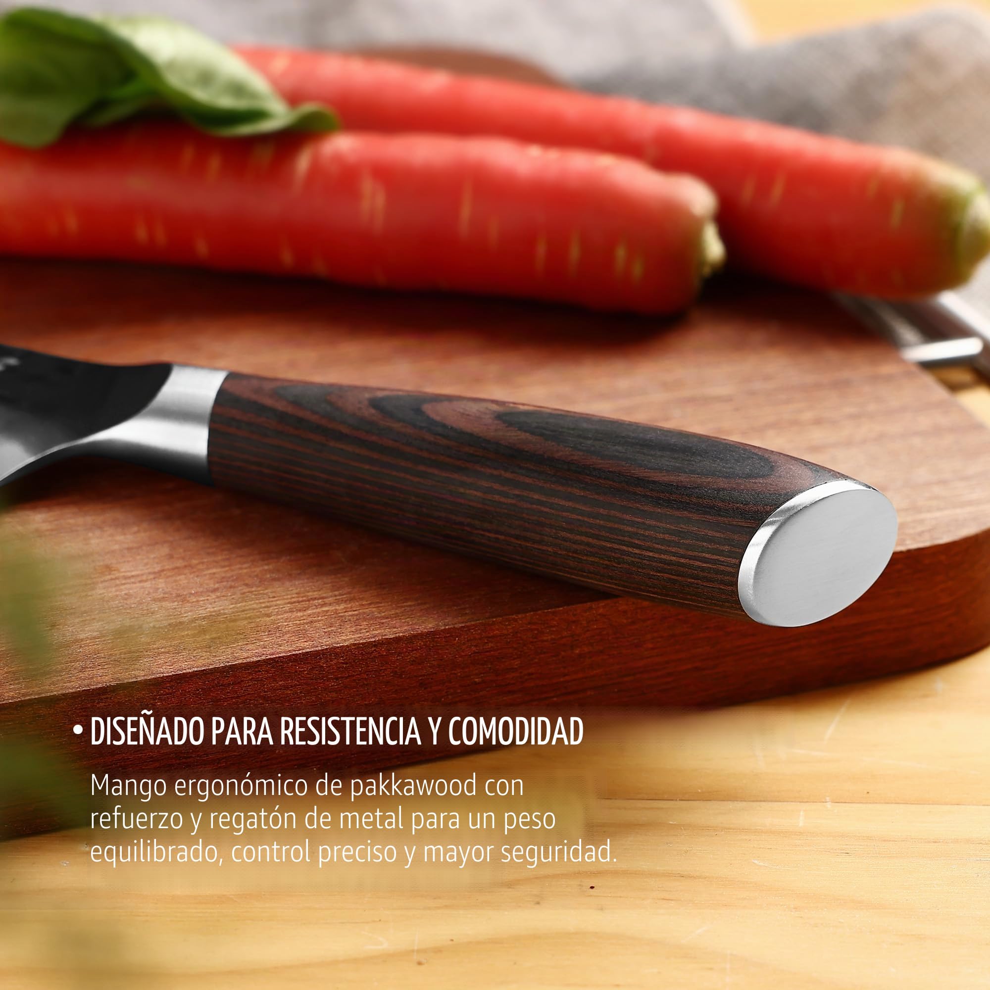hecef set de cuchillos de cocina 2 piezas, cuchillo de chef y cuchillo utilitario, hoja martillada de acero inoxidable de alto contenido en carbono de 3 capas, mango ergonómico de madera de Pakka