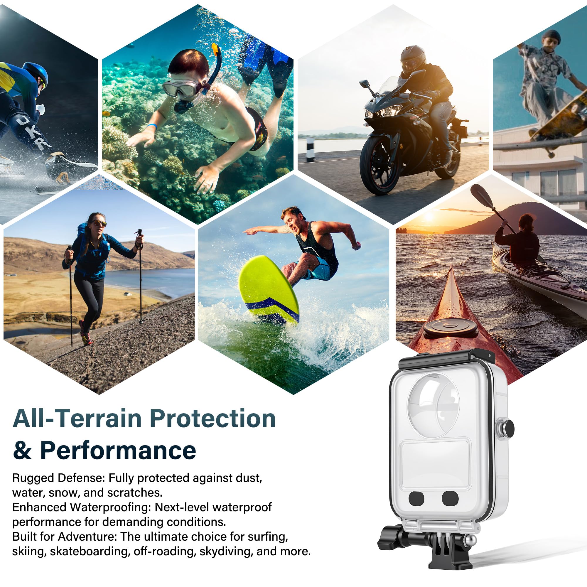 Walking Way Custodia Impermeabile per DJI Osmo 360, Alloggiamento per Fotocamera Subacquea Touch-Screen Anti-Appannamento, Immersioni Profonde fino 45m Supporto Sgancio Rapido, Accessori a Vite
