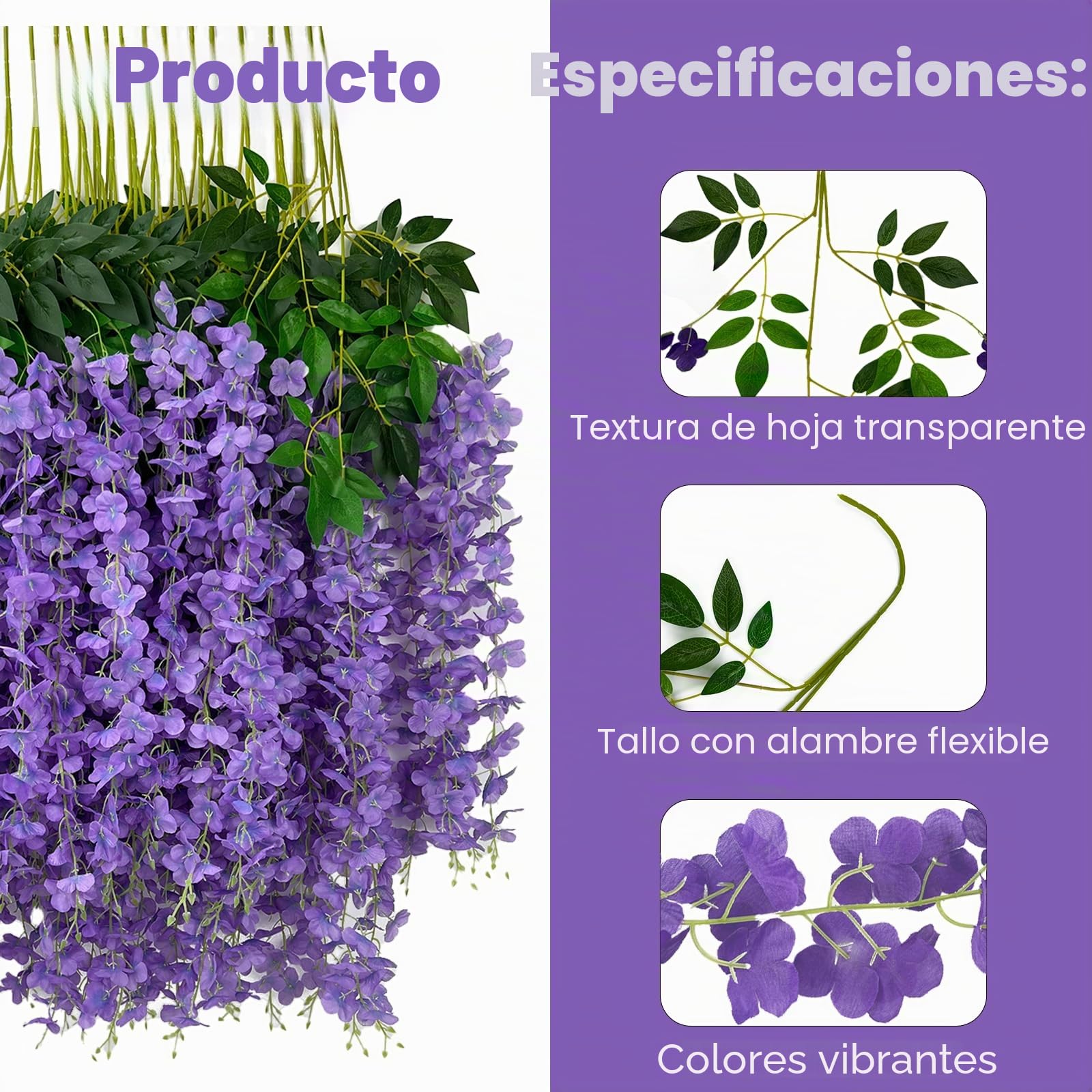 BIRDDIE 24 Pcs Plantas Artificiales Decorativas,Flores Artificiales Decoracion,Glicinas Artificiales,Guirnalda Colgante para Fondo,Boda,JardíN y DecoracióN de Pared del Hogar (Rosa)