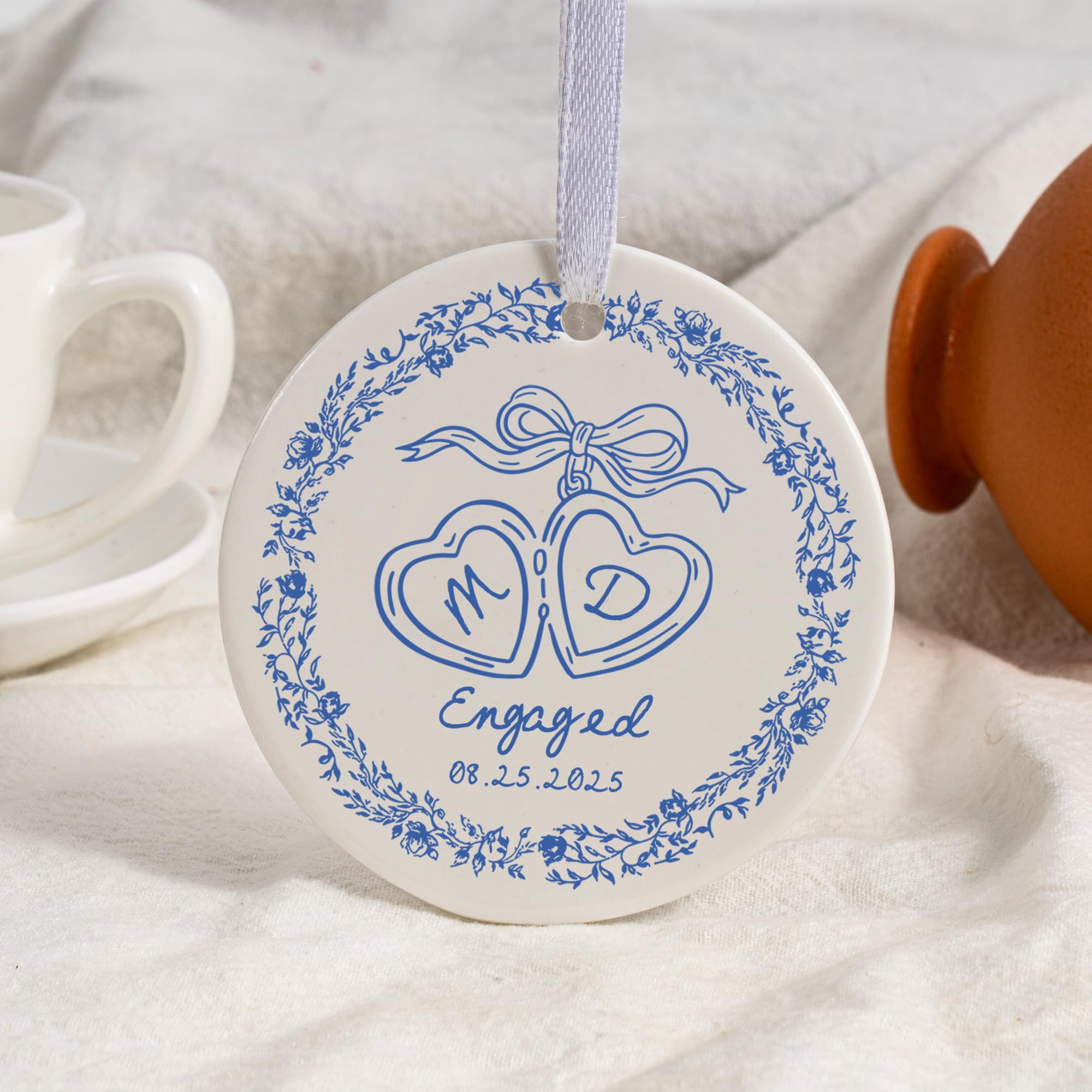 Personalized Engagement Gift Ornament, Custom Keepsake with Name, Hanging Decorations Gifts for Newly Engaged Couples Bride to Be (Style 7)