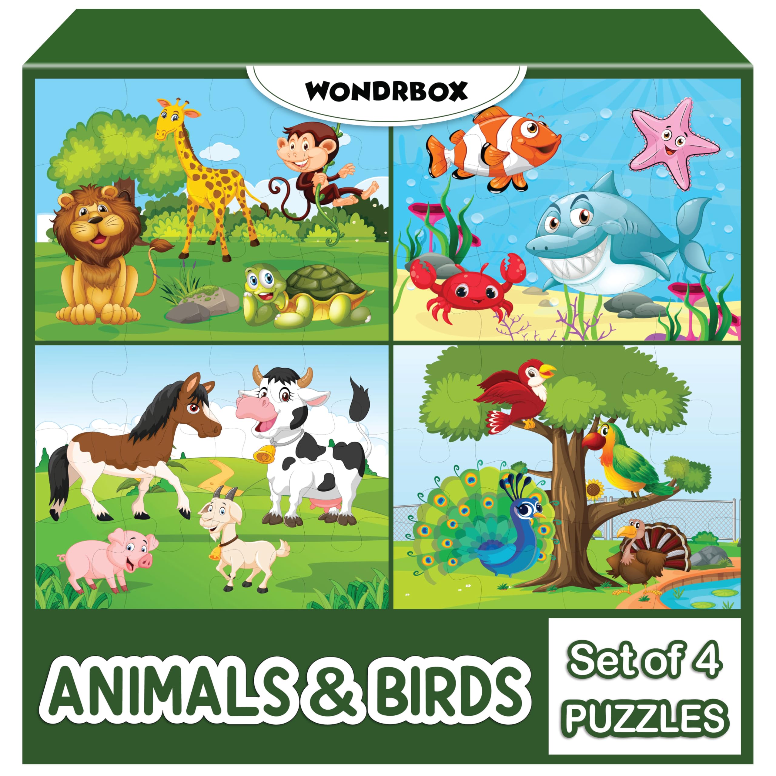 WONDRBOX Kids Puzzles, Animal and Birds Jigsaw for Ages 3-5 Years, Set of 4-48 Pcs (Multicolor, Size 30X22 CM)