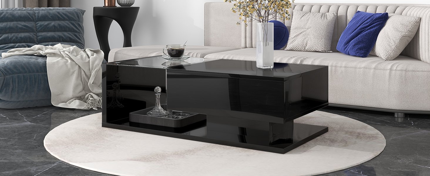 Amazon.com: P PURLOVE Modern Coffee Table with Tempered Glass,Wood