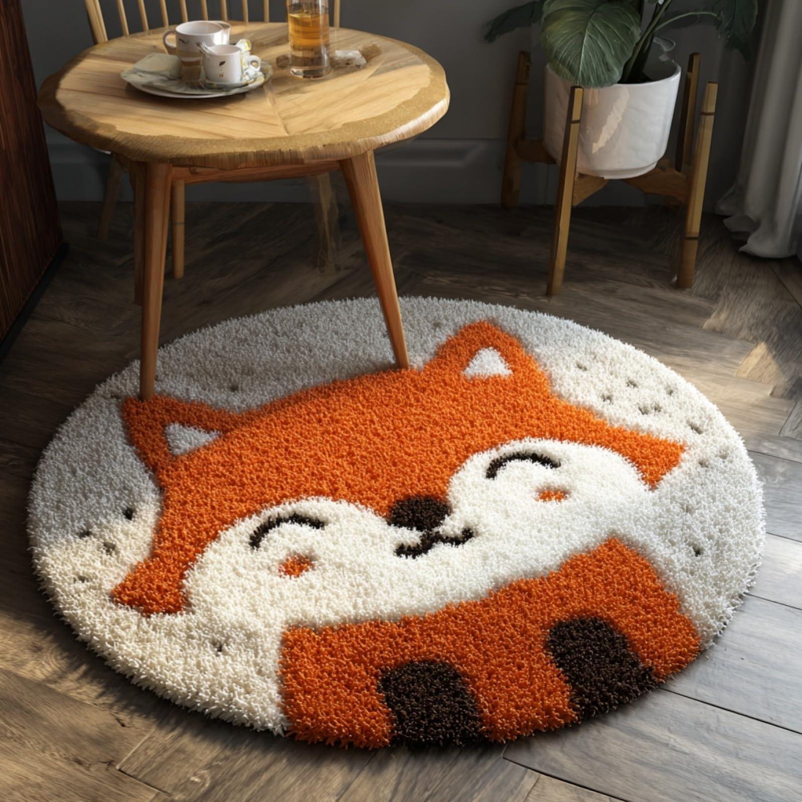 WallustrioaW DIY Latch Hook Rug,Cartoon Little Fox,Crochet Kits Embroidery Kits Home Carpet Rug Making Canvas,Needlework Crafts for Home Decor,50x50cm