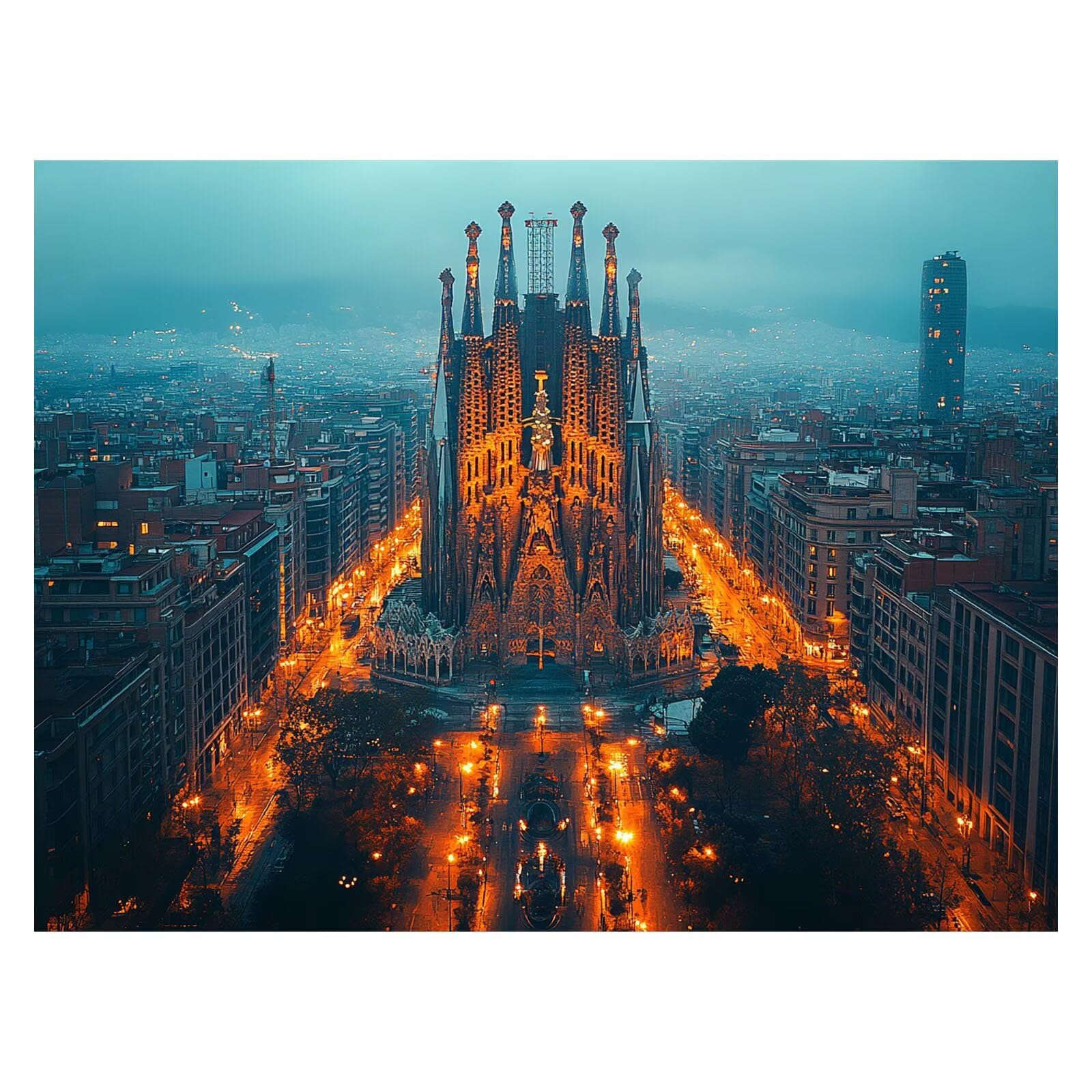 Dipingere con i Numeri Adulti Sagrada Familia Tele 100x135cm ZSHS-3521 | Kit Pittura Hobby Creativi Adulti con Colori Acrilici Pennello Paittura Tela Vista Notturna per Quadri Moderni Soggiorno