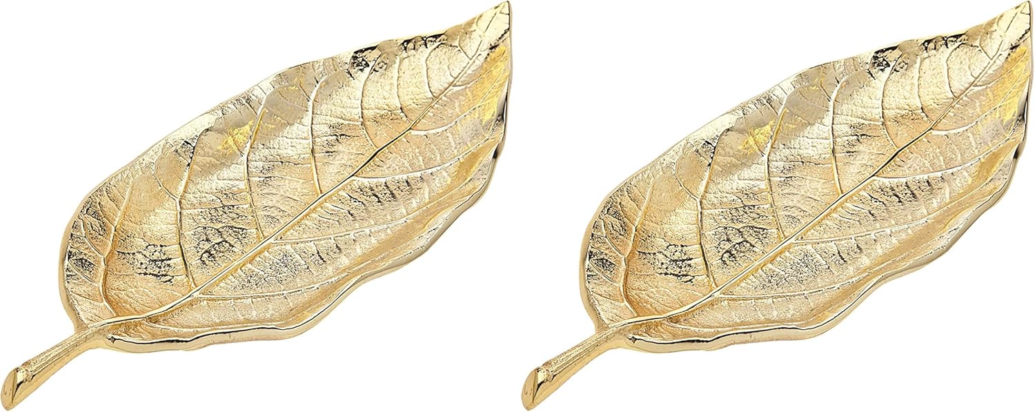 Godinger Leaf Tray, Serving Tray, Serving Platter Centerpiece Décor and Serveware - Gold (Pack of 2)