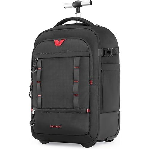 BAGSMART Rolling Camera Bag for DSLRs, Professional Large Camera Backpacks for Travelling Photographers, Photographic Rolling Case & Travel Suitcase, Black