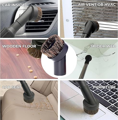 Miniatura 6 de Accesorio de cepillo para aspiradora de taller de 1.25" con pelo de caballo de 25 mm (2 piezas) - Cepillo redondo de polvo con cerdas suaves para