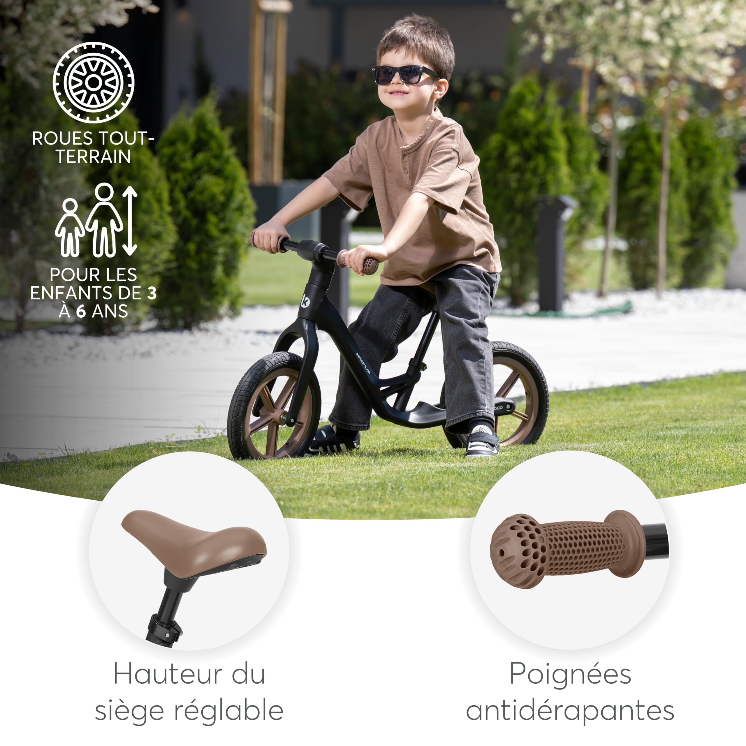 KikkaBoo Magnus Draisienne pour Enfants 3–6 Ans, Cadre Léger en Fibre de Verre, Selle Réglable, Poignées Antidérapantes, Roues PU Résistantes