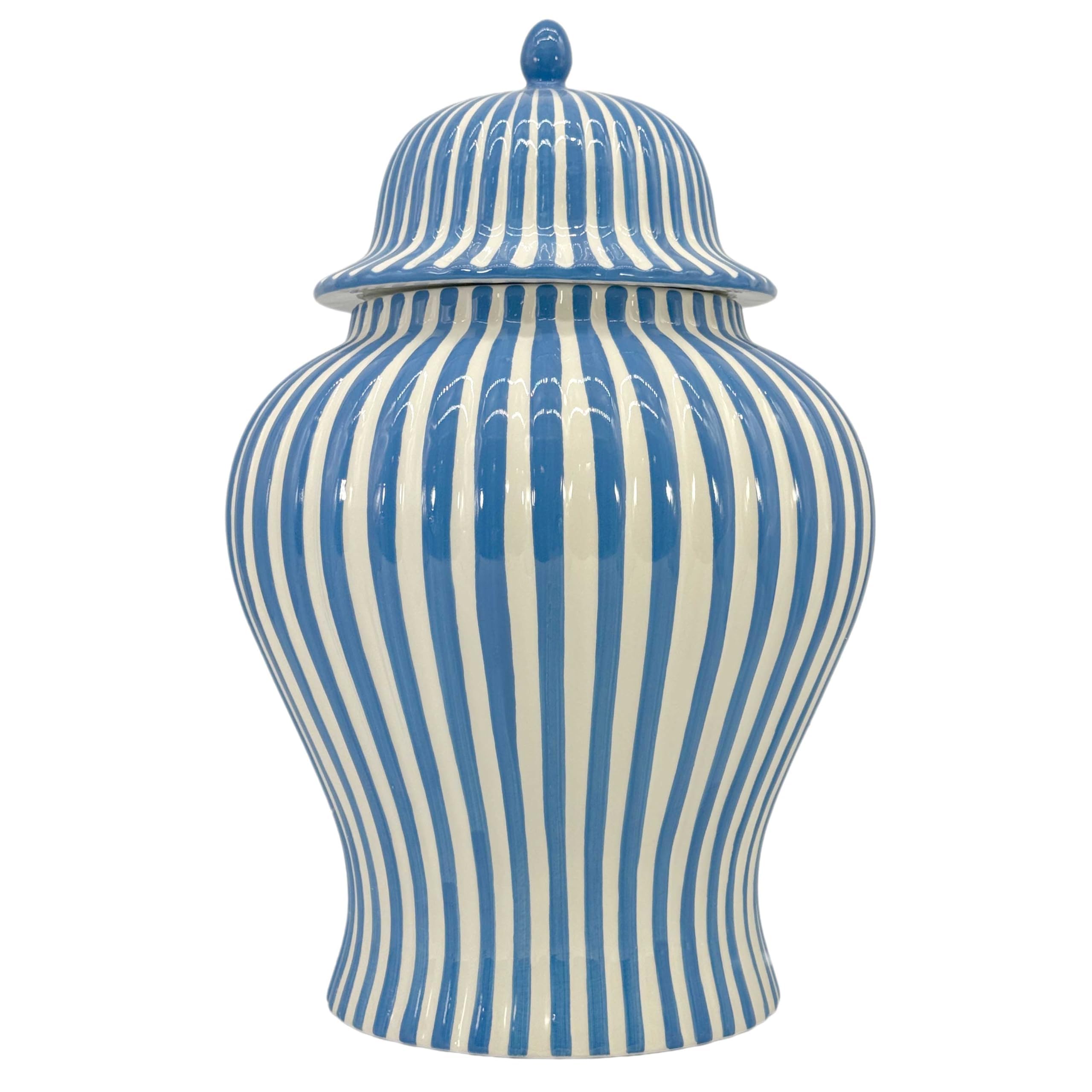 Galt International 18" Blue Candy Stripe Ginger Jar w/Lid - Christmas Holiday Decor Home Decor Living Room Party Decorations