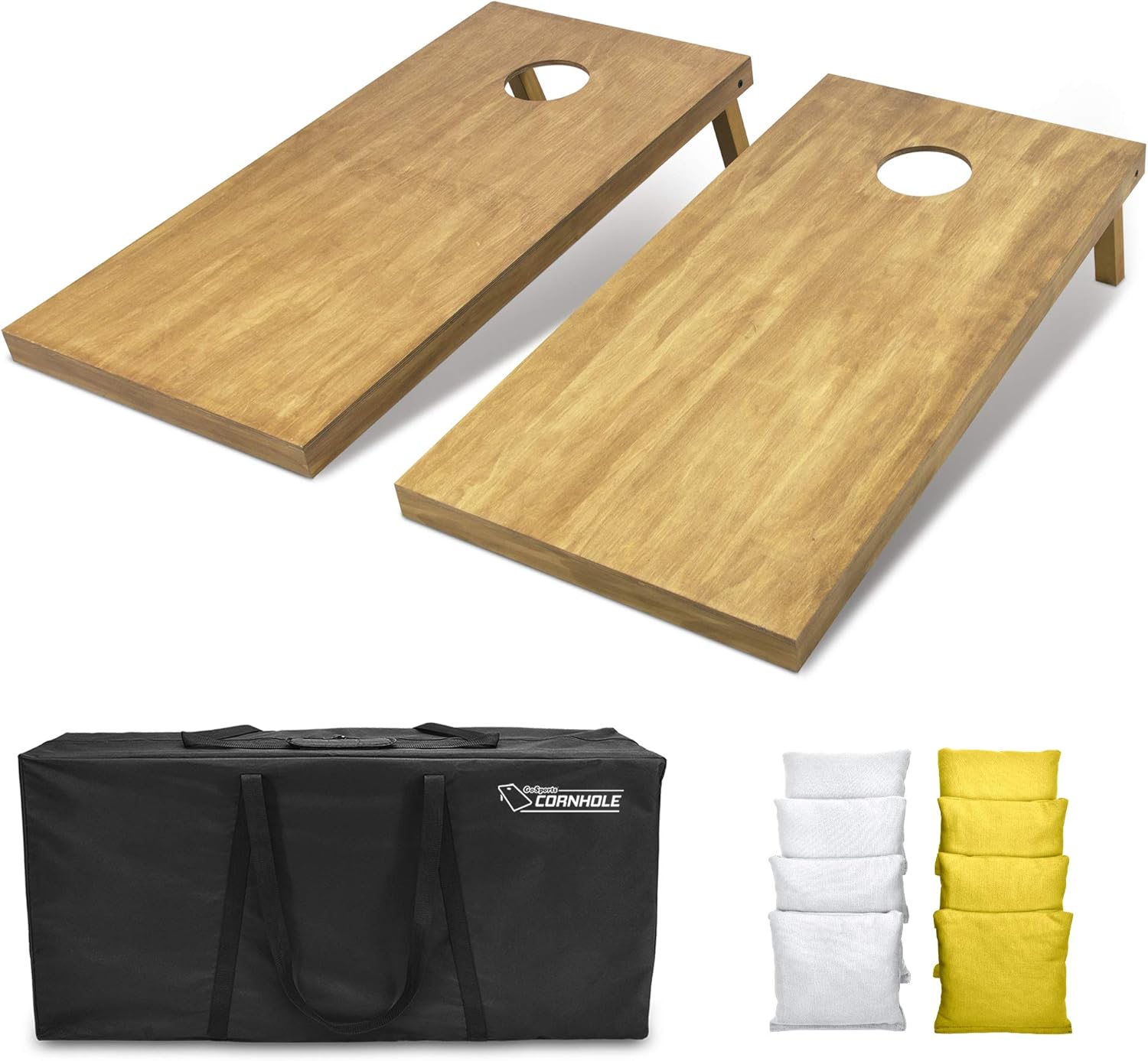 GoSports 4 ft x 2 ft Regulation Size Wooden Cornhole Boards Set with Light Brown Finish - Includes Carrying Case and Bean Bags