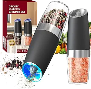 CIRCLE JOY Gravity Electric Salt and Pepper Grinder Set Automatic Salt and Pepper Grinder Set with LED Light, Battery Operated, Adjustable Coarseness, Large Capacity, for Home Kitchen BBQ