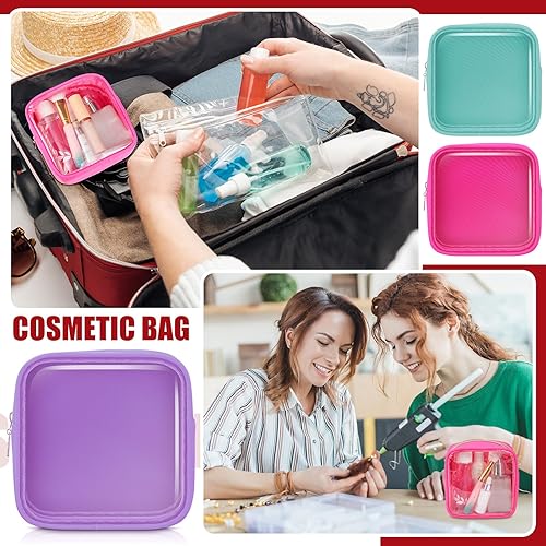 Miniatura 6 de Hushee 4 bolsas de maquillaje transparentes para bolso, bolsa de maquillaje de nailon y PVC, bolsa de viaje para cosméticos, bolsa de aseo con