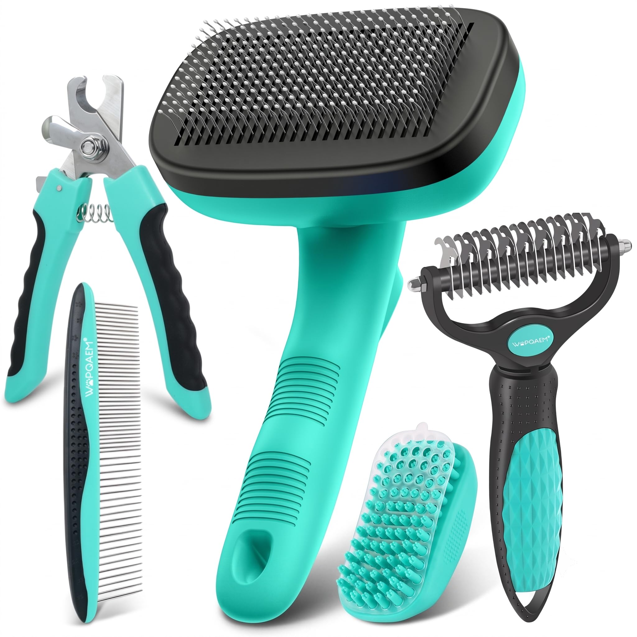 Kit de cepillo para perros para desprendimiento y aseo de perros y gatos de pelo corto y largo, juego de aseo de mascotas 5 en 1 para animales pequeños, cepillo de limpieza automática para perros