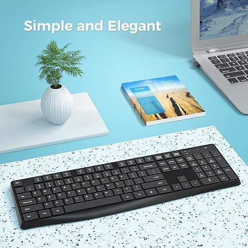 Miniatura 7 de Lovaky Teclado inalámbrico, teclado ergonómico de computadora inalámbrico de 2.4 G, luz indicadora ampliada, teclado de PC de tamaño completo con