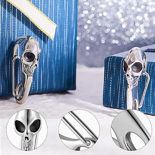 Vista 3 de Hicarer 2 piezas de calavera llavero de calavera para hombre, llavero de calavera de metal pesado, hebilla de llave