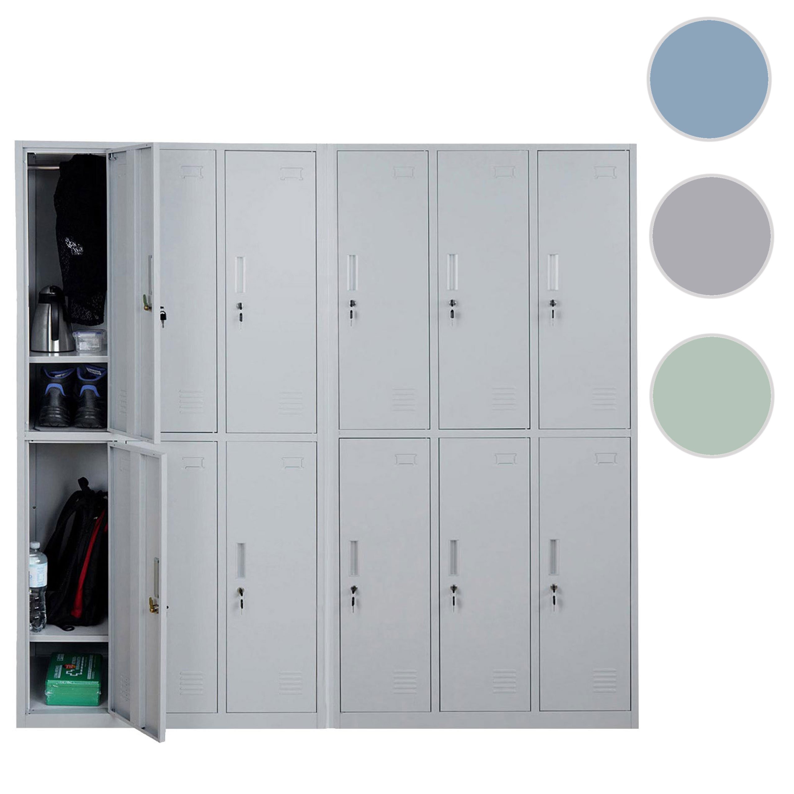 Mendler Schließfach Boston T829, Schließfachschrank Wertfachschrank Spind, Metall 12 Fächer - grau