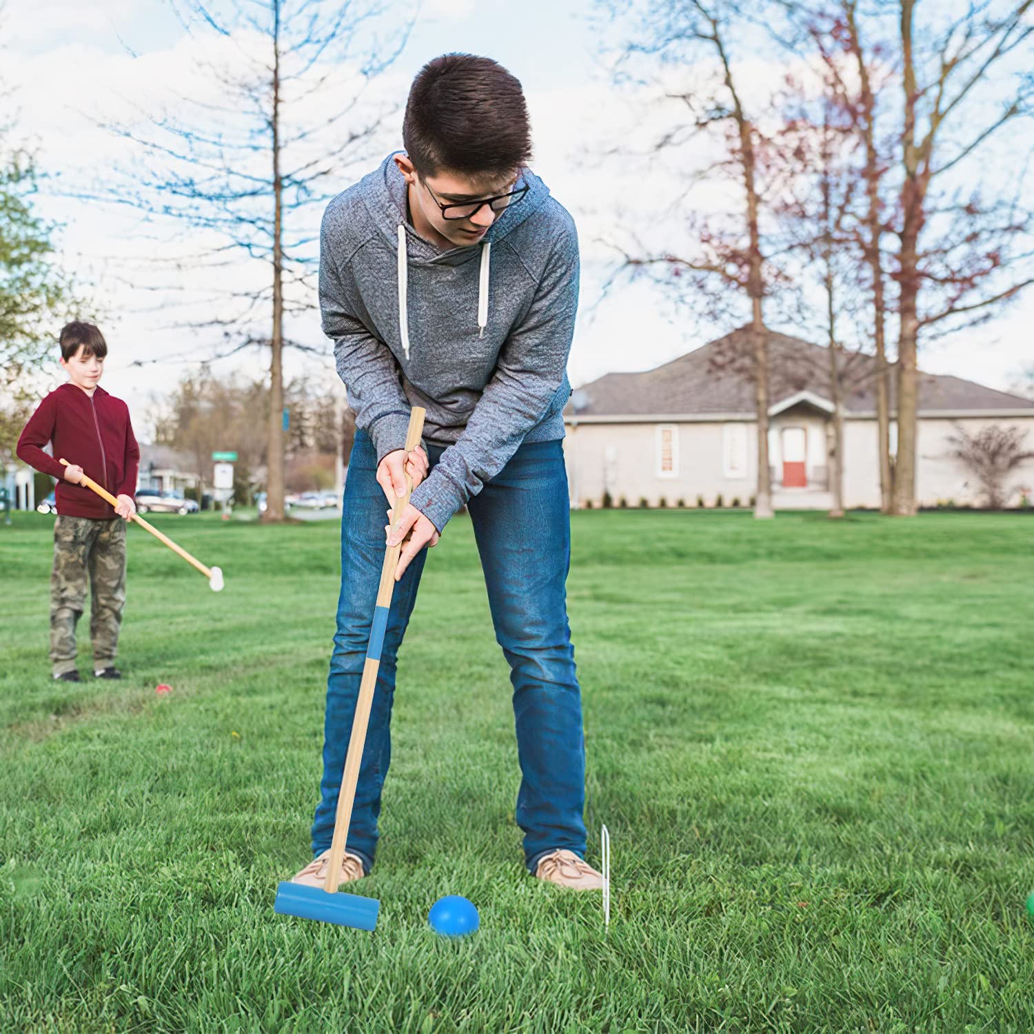 Jopassy Krocket Croquet Krocket Spiel, 2-4 Spieler Croquet Set, Kinder Erwachsene Familie Outdoor Gartenspiel, Geschicklichkeitsspiel Holz Krocketspiel
