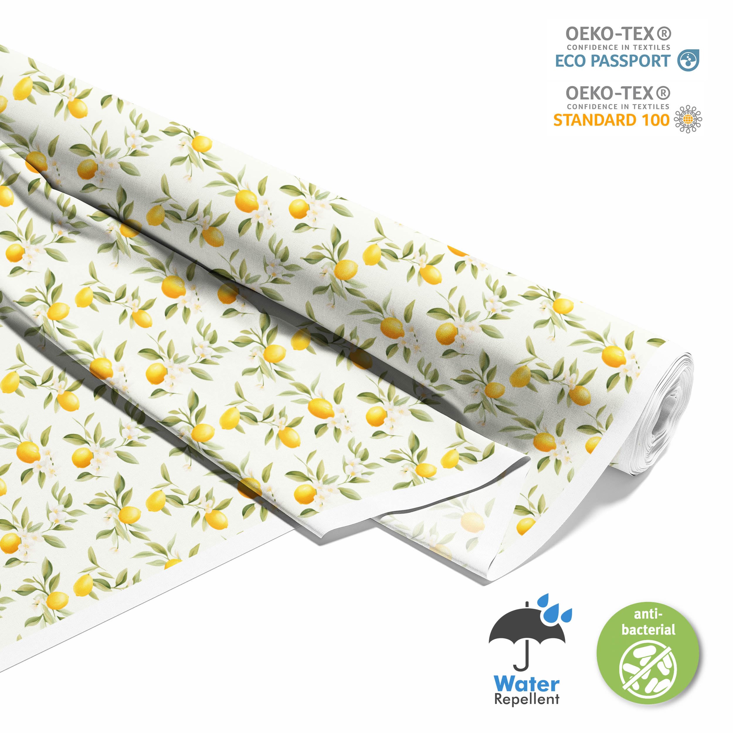 HEKO PANELS Stoff Oxford Wasserdichte Meterware Canvas-Stoff Polyester Nähstoff Dekostoffe Handwerken Wasserabweisend Blickdicht Zitronen Obst Aquarell Wasserfarbe 2 Meter 155 x 200 cm DX2096