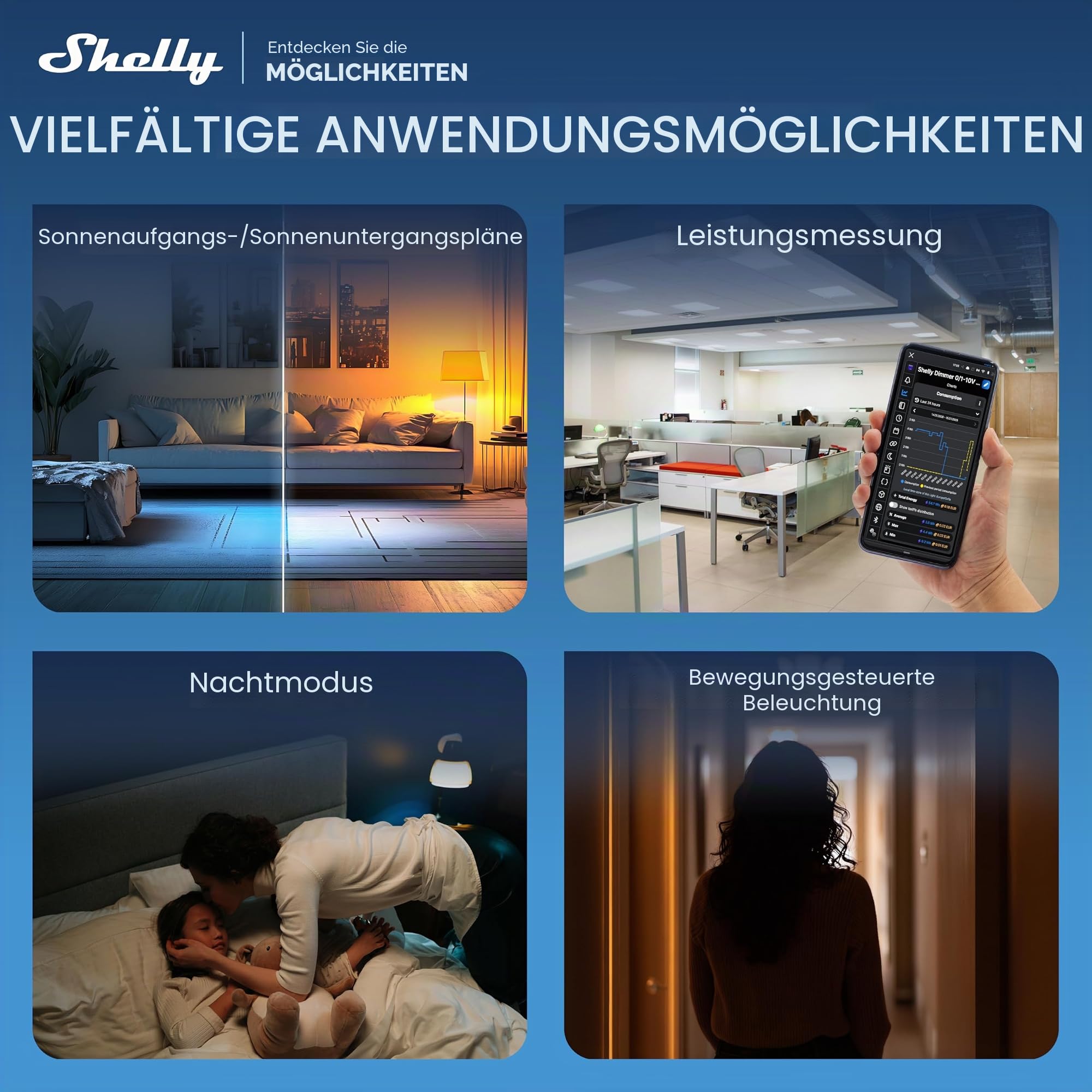 Shelly Dimmer 0/1-10V PM Gen4 – WLAN Smart LED Dimmer Schalter, 0–10V & 1–10V Lichtsteuerung, Unterputz, Leistungsmessung, Zigbee, Matter, Home Assistant, Alexa & Google