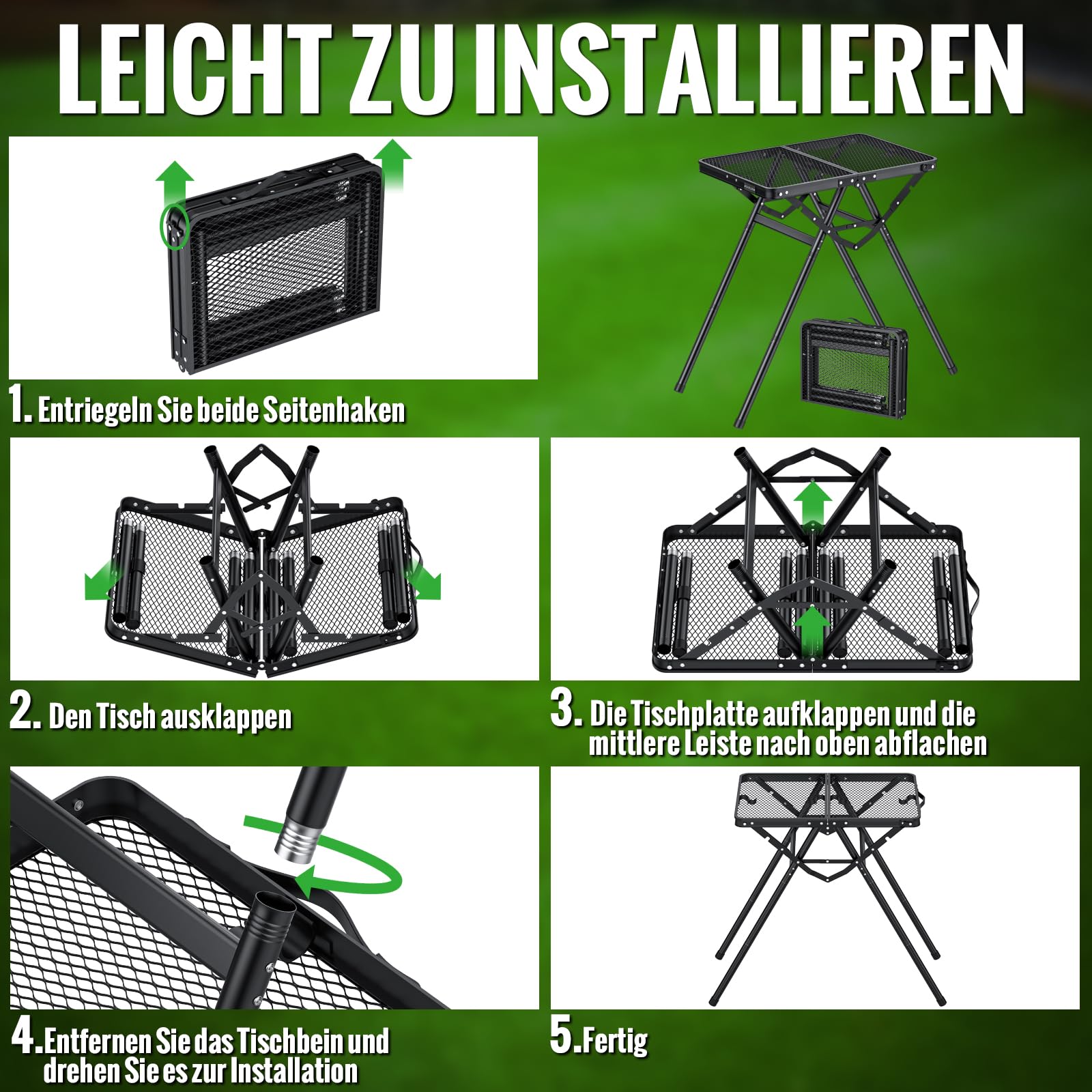 GARLLEN Grilltisch klappbar, 60x40cm & 3 Höhenverstellbar(25/48/71cm), X-Förmiges Stützendesign – Stabiler, Leicht & Tragbar Campingtisch Klapptisch Gartentisch Picknicktisch Kleiner Grill Tisch