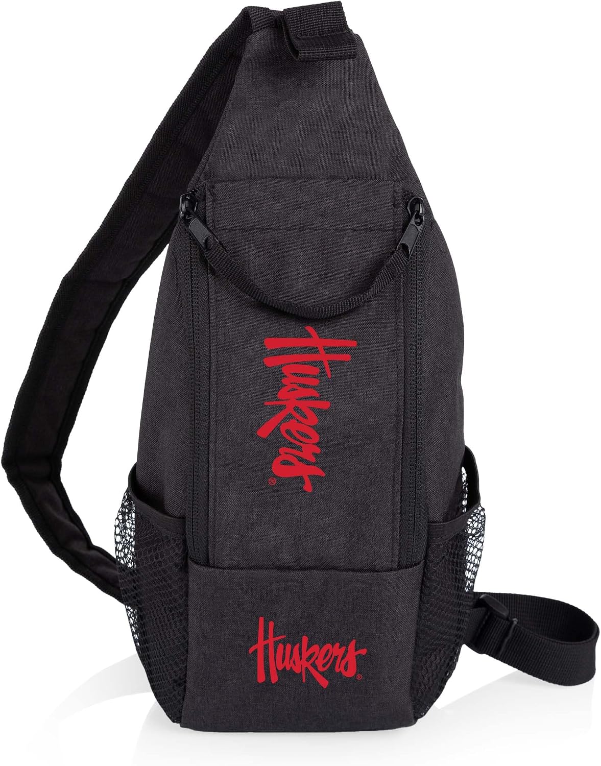PICNIC TIME NCAA Nebraska Cornhuskers Strider Crossbody Cooler Sling Bag, Insulated Hiking Fanny Pack, Multi Functional Travel Beverage Tote, Chest Daypack, Small 3 Can Drink Carrier, (Black)
