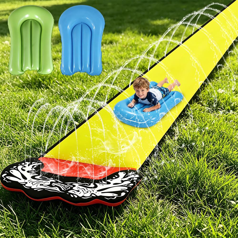 15.7 ft/480cm Water Slide Mat, Slip Slide with 2 Bodyboards, Slip water Slide Lawn Waterslide, Slip and Slide Water Slide,Heavy Duty Lawn Slip Water Slide for Kids Adults Outdoor Water Play Activities