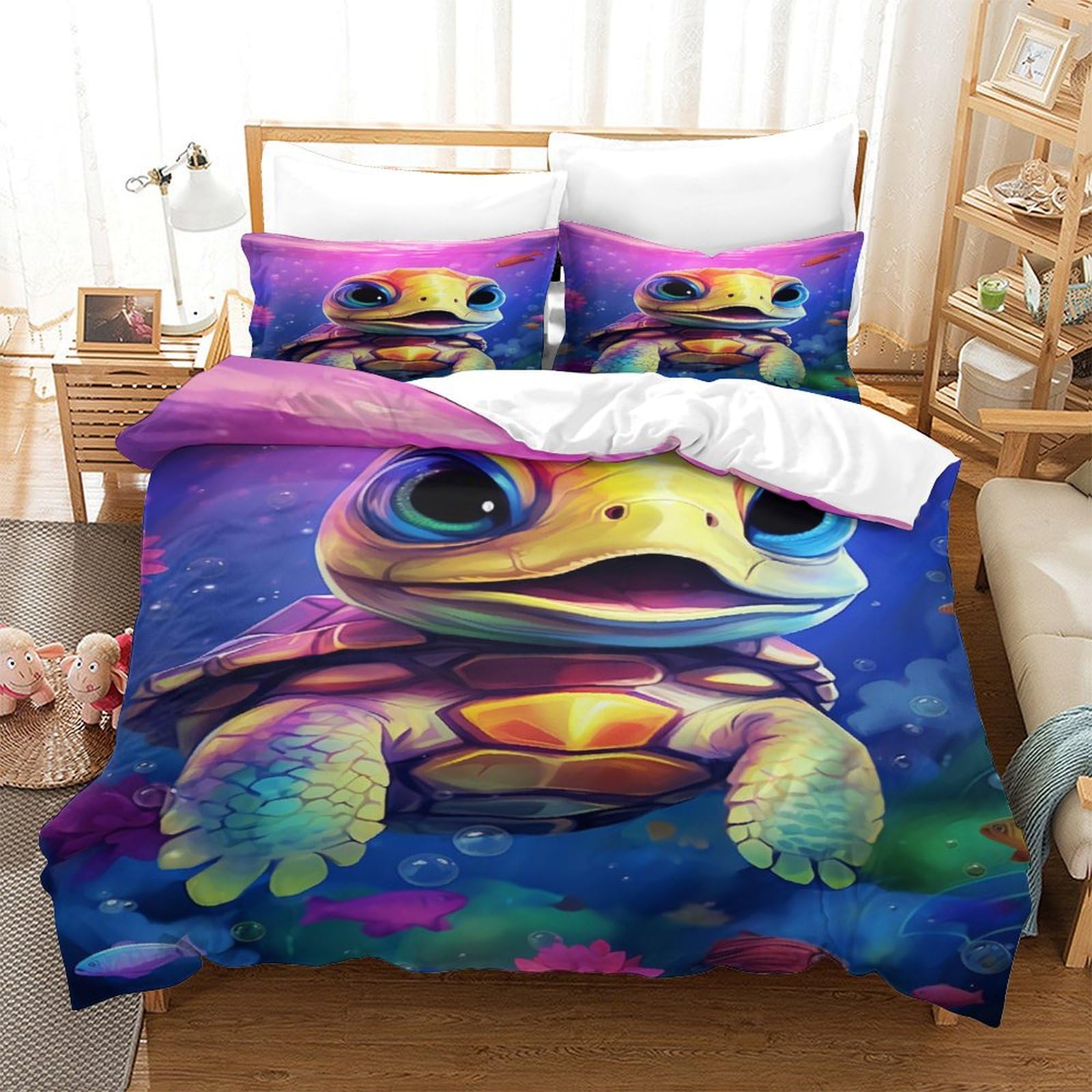 Housse de couette tortue super respirante et microfibre ultra douce 260x220