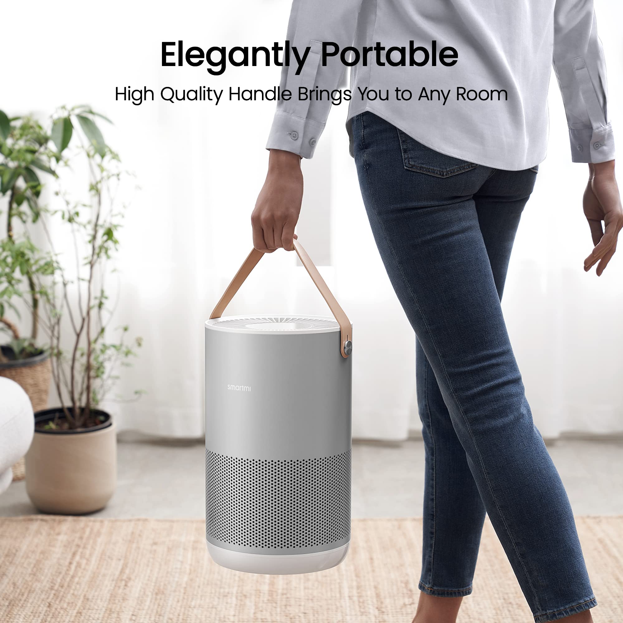 smartmi Oczyszczacze powietrza do domu, współpracują z HomeKit Alexa, inteligentny oczyszczacz powietrza z uchwytem, tryb automatyczny, 19 dB, wychwytywane cząstki 0,08 µm, P1 Silver
