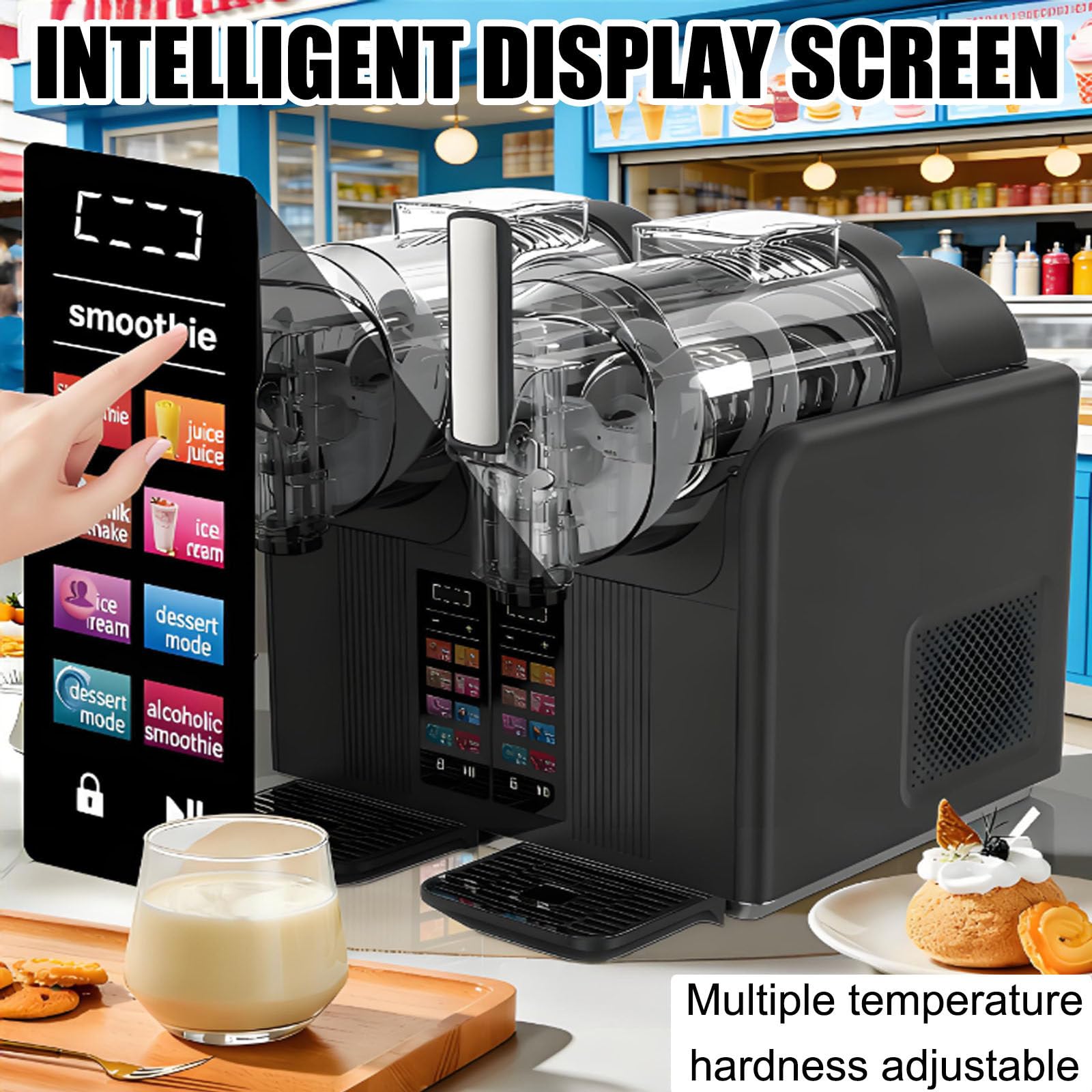 Nueva Máquina para Hacer Granizados, Máquina De Granizados De Doble Cabezal, Dispositivo Eléctrico para Helado Suave con Capacidad Doble De 2 litros, 7 Preajustes En 1 Black