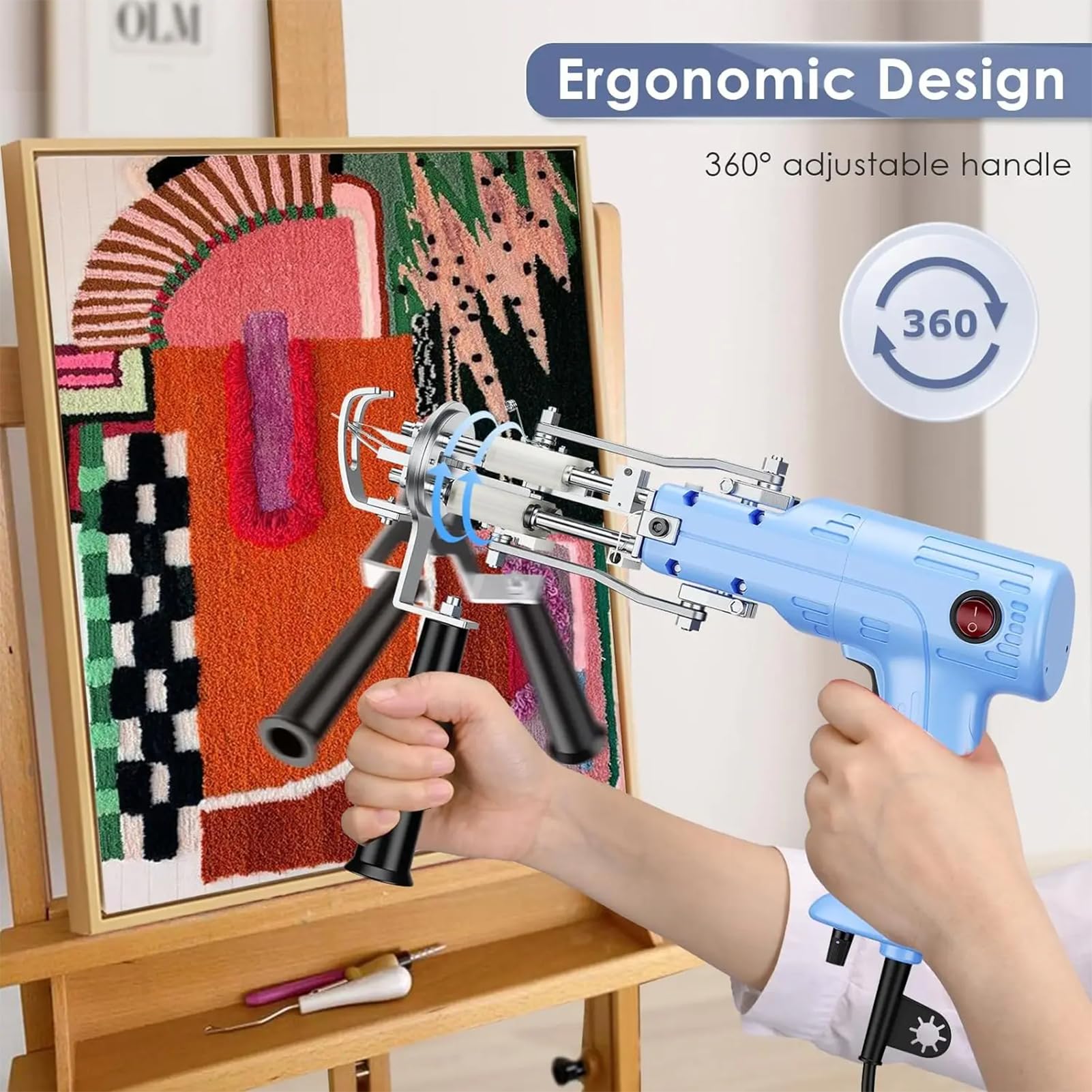 Tufting Gun Kit 2 en 1 Pistolet à Touffeter éLectrique avec Coupe-Tapis,Pistolet à Tapis Haute Vitesse réglable 5-40 Points/Sec,DIY pour recommandé aux débutants,Blue