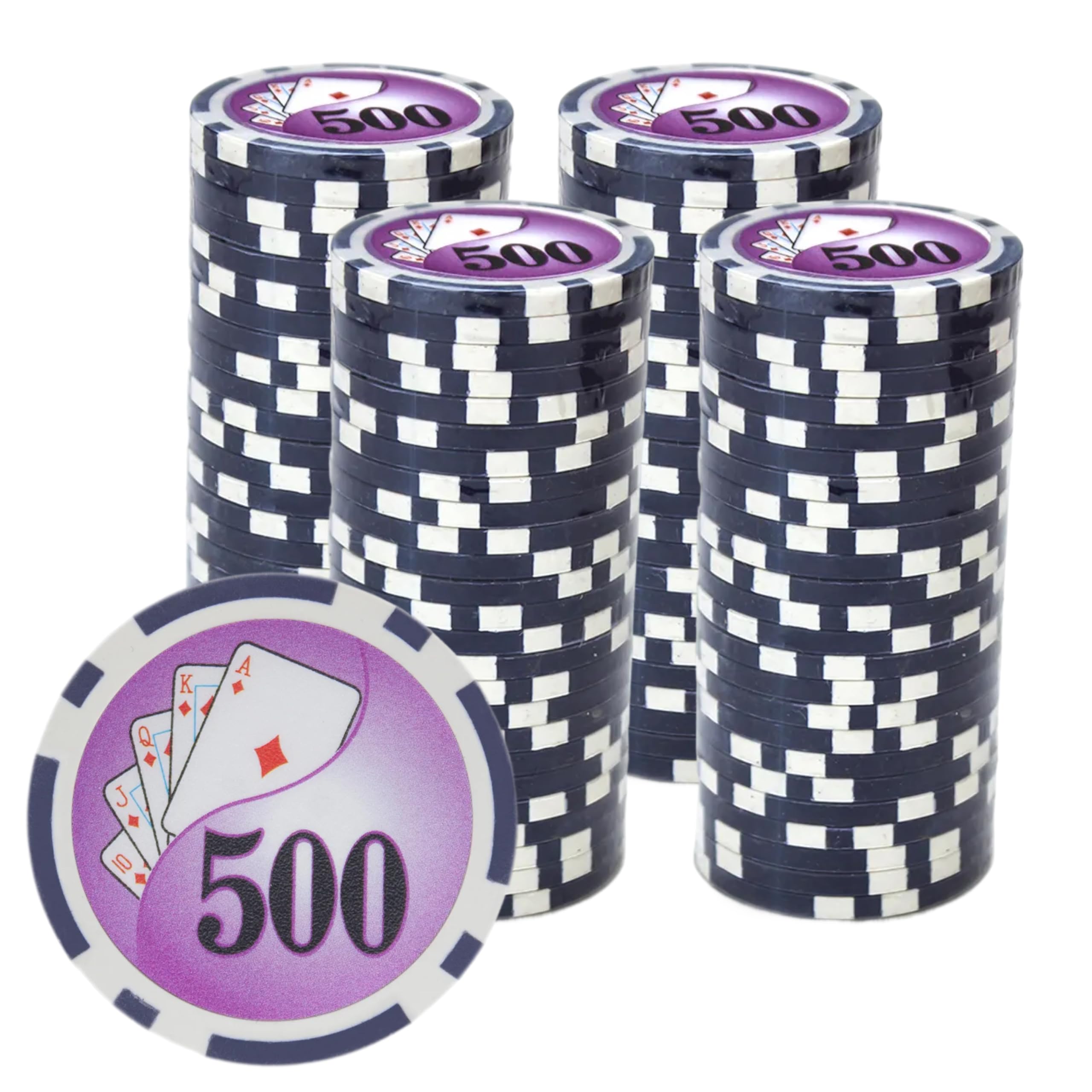Playzaic 14-gram Yin Yang Poker Chips (100-Pack) Heavy Clay Composite Set - Bulk Casino Chips with Denominations for Texas Holdem, Blackjack - Betting Game Accessories ($500 Purple)