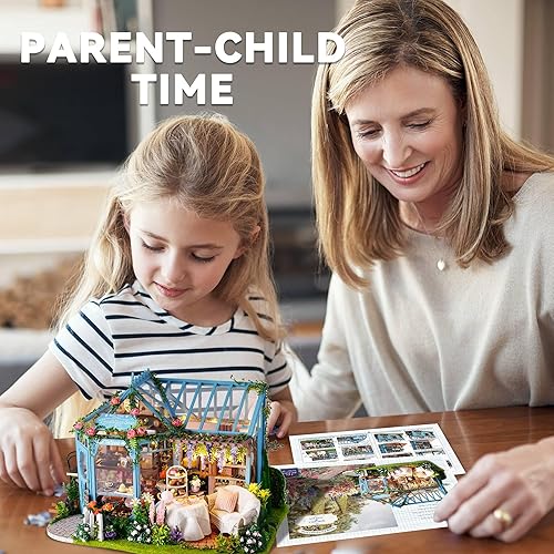 Miniatura 6 de Flever Kit de casa de muñecas en miniatura, habitación creativa con muebles para obras de arte románticas, regalo de casa de té de jardín de rosas