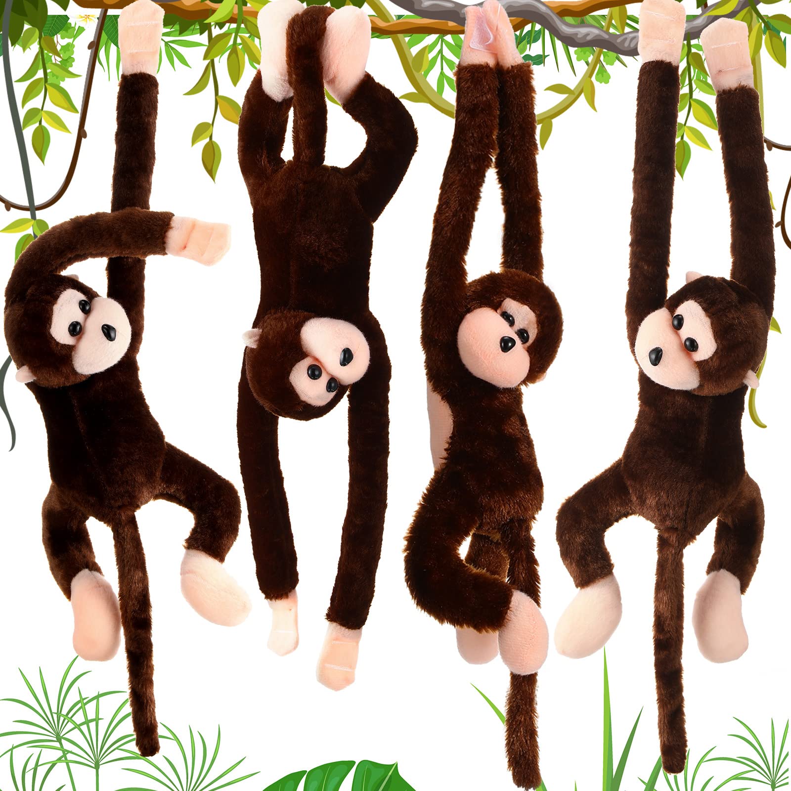 Chivao Set of 4 Stuffed Monkey Hanging Stuffed Animal Monkey Plush Toy Large Animal with Loop for Gifts Favors