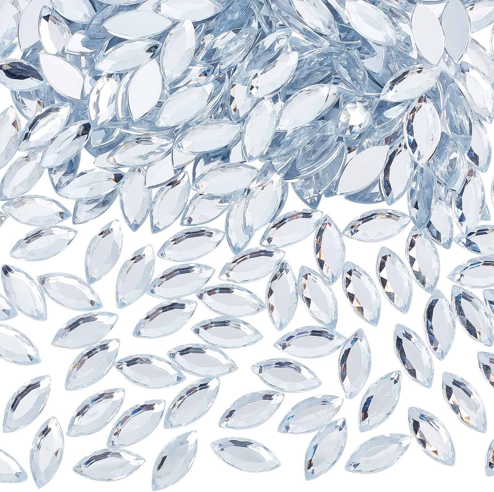 FINGERINSPIREFINGERINSPIRE 300 Pcs 20x9mm Horse Eye Acrylic Rhinestone Gems with Container Clear Acrylic Jewels Embelishments Crystals Flat Back Acrylic Jewels for Costume Making Cosplay
